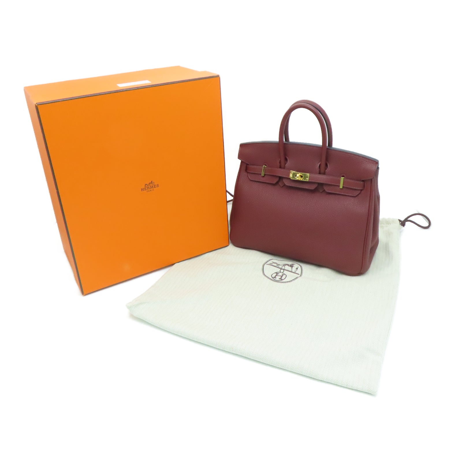 HERMES Taurillon Clemence皮革Birkin 25金扣手挽袋爱马仕红色