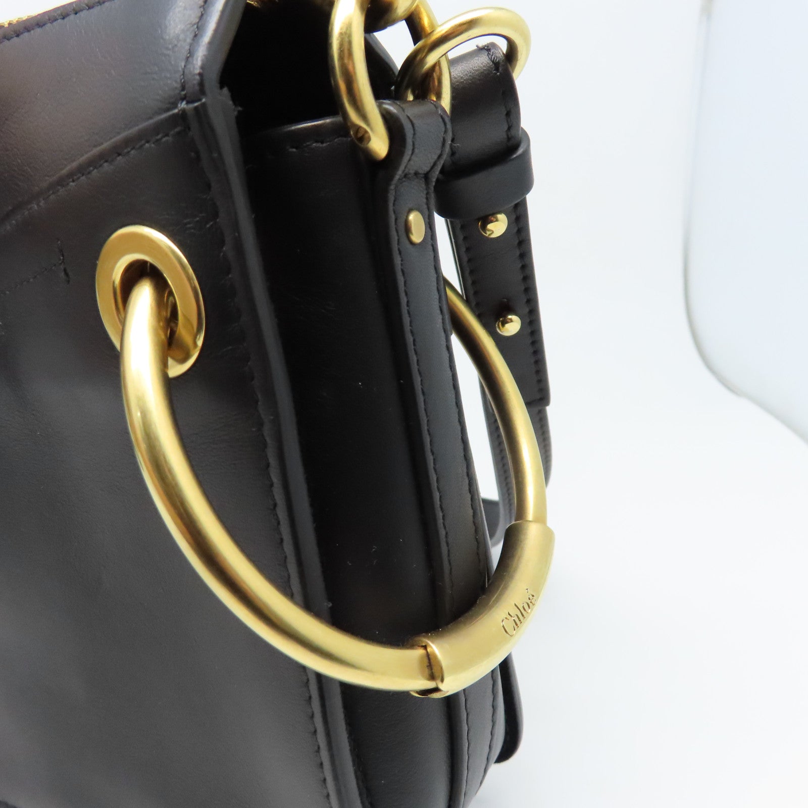 Chloe 牛皮皮革Roy Bag Single Size金扣肩背袋黑色