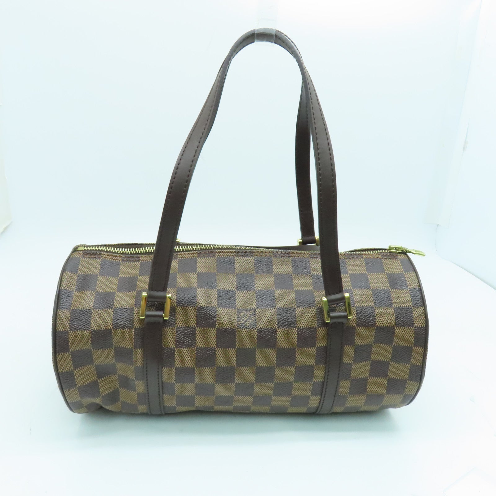 LOUIS VUITTON Damier Papillon GM Gold Buckle Shoulder Bag Brown