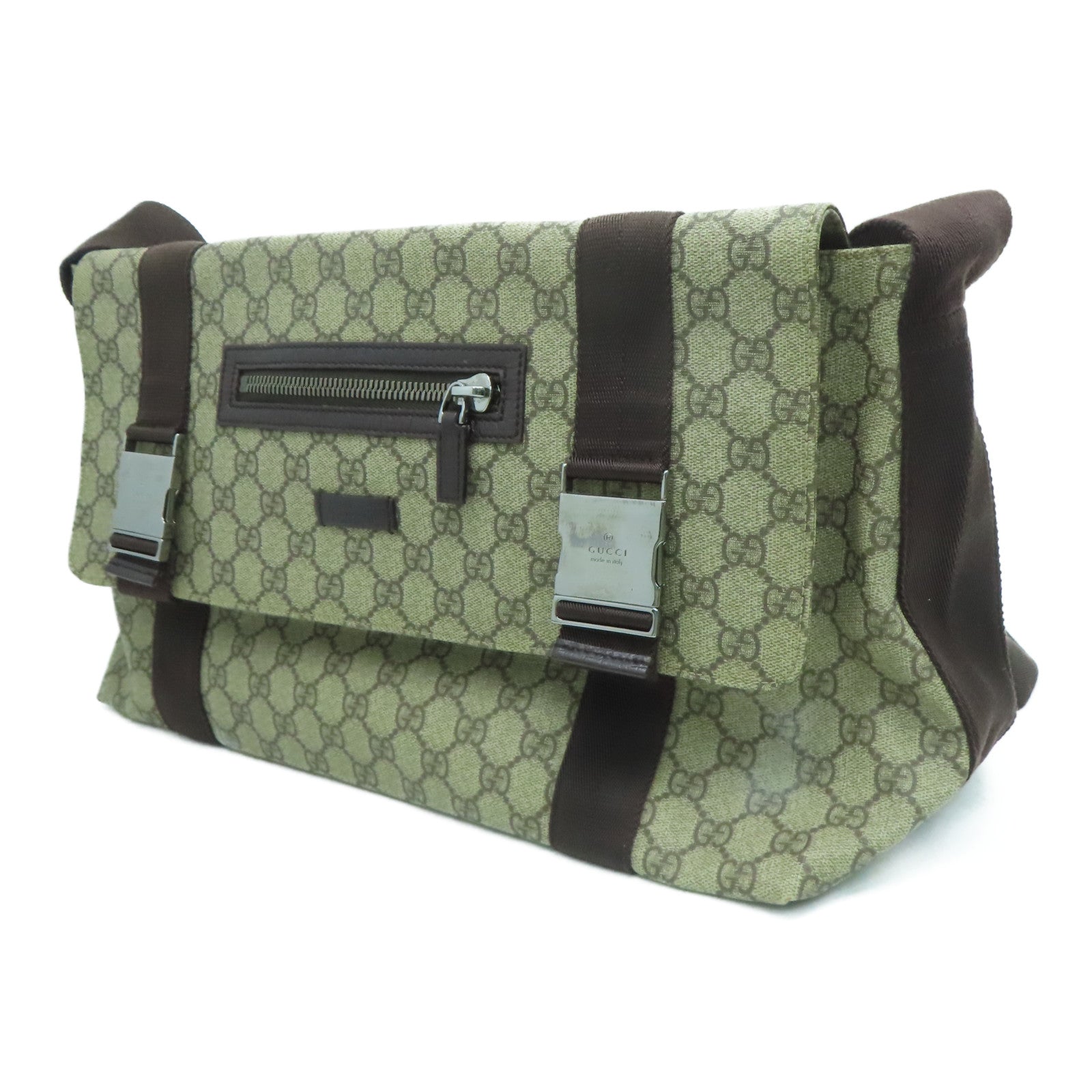 GUCCI 塗層帆布 Shoulder Bag銀扣肩背袋啡色