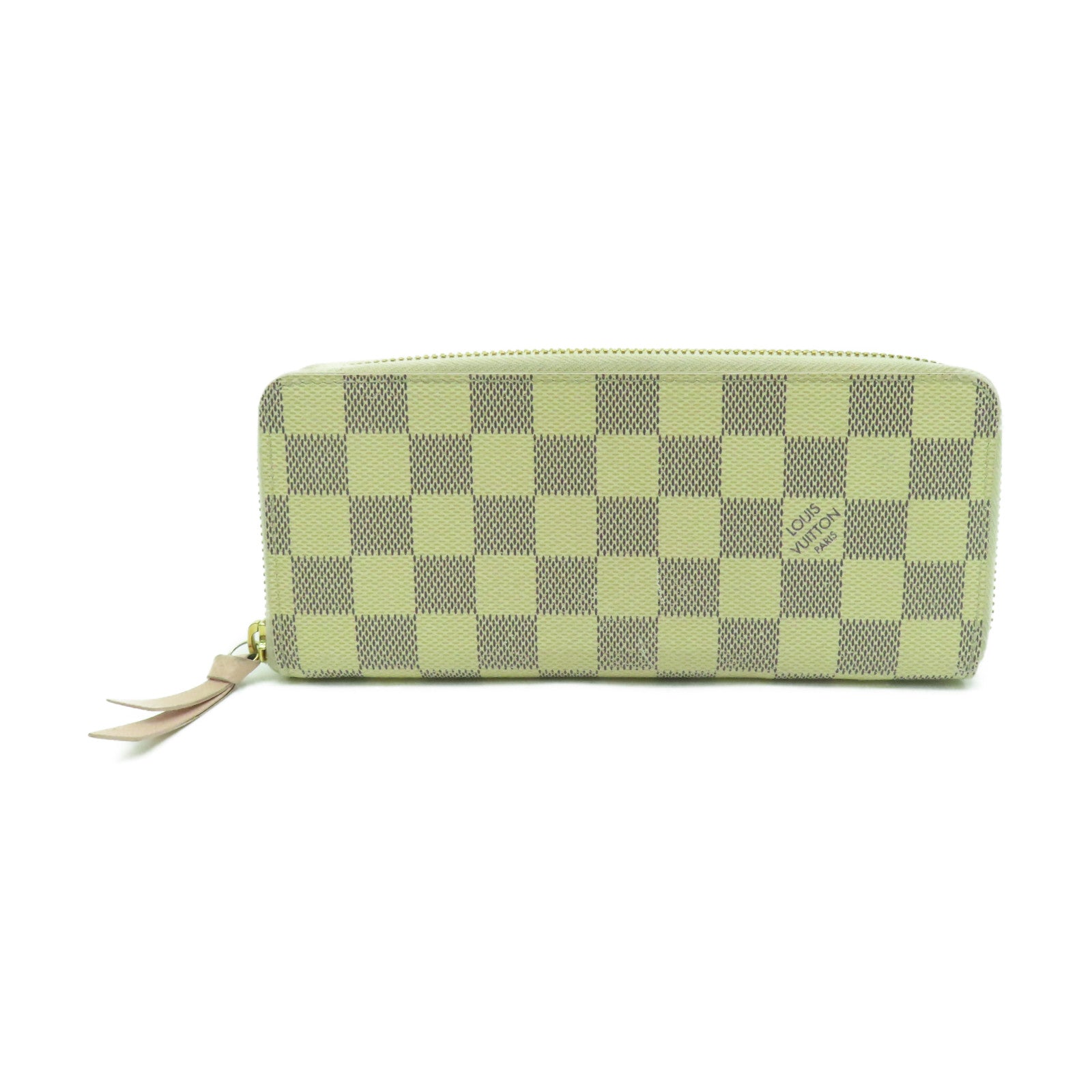 LOUIS VUITTON Damier Azur Clemence Wallet金扣長錢包白色