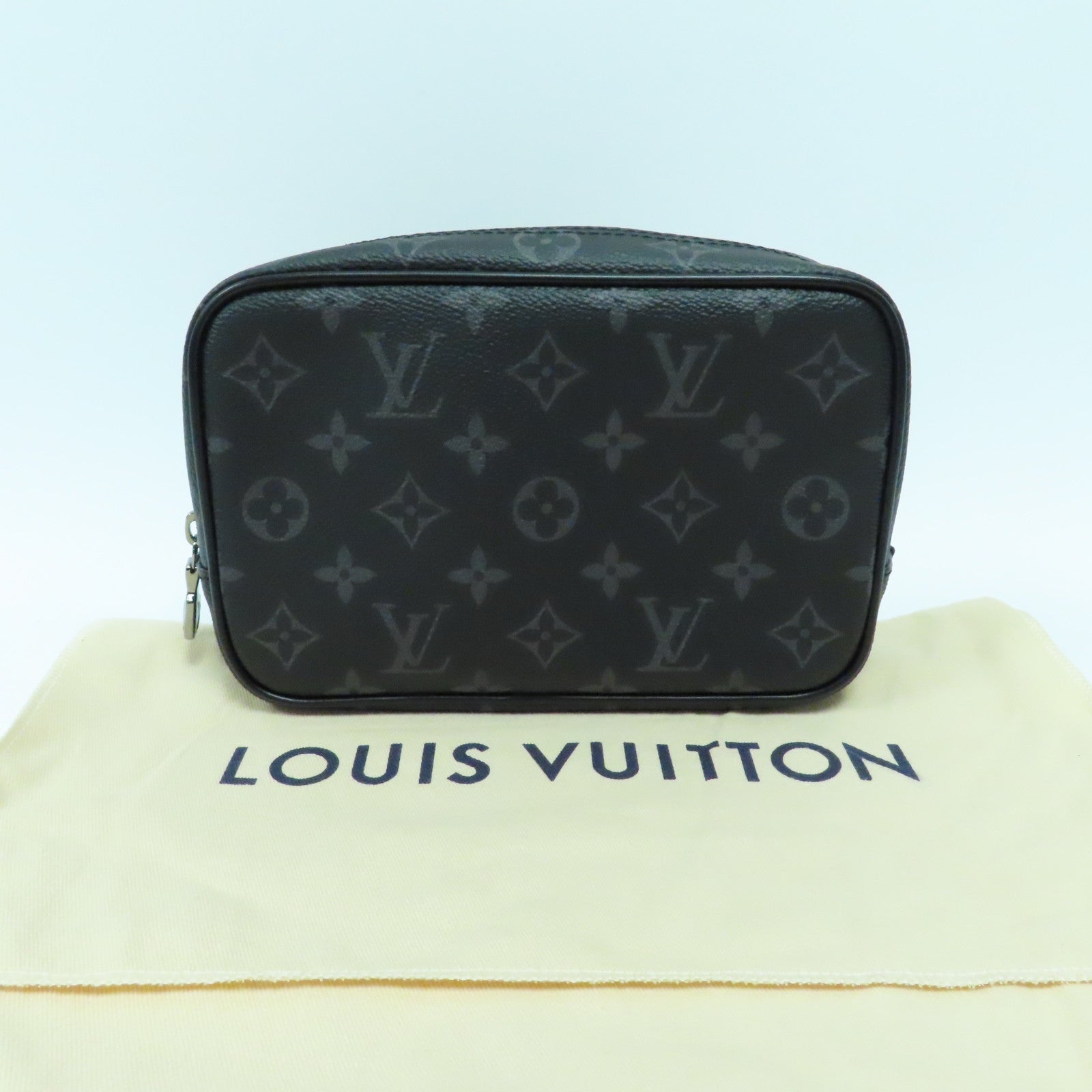 LOUIS VUITTON Monogram Eclipse Toilet Pouch PM銀扣手拿包黑色/灰色