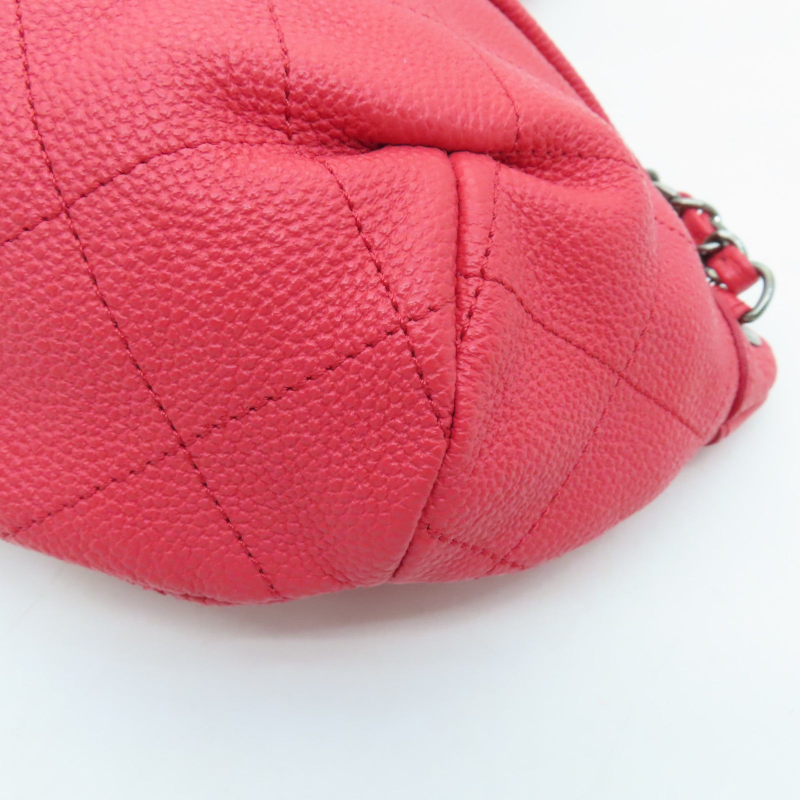 CHANEL 菱格牛皮皮革Waist Bag銀扣腰包紅色