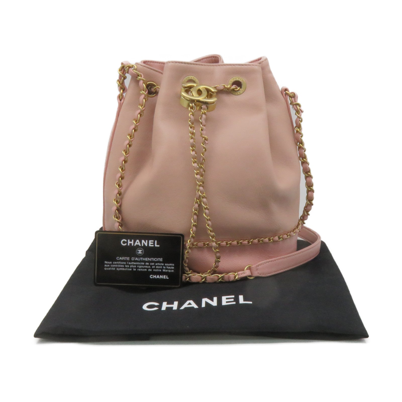 CHANEL 牛皮皮革Chain Shoulder Bag金扣鏈帶肩背袋粉紅色
