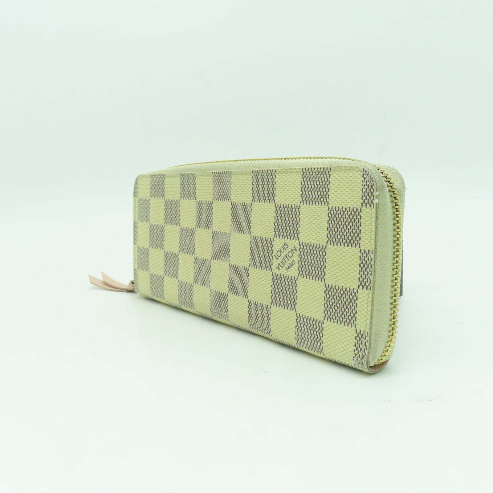 LOUIS VUITTON Damier Azur Clemence Wallet金扣長錢包白色