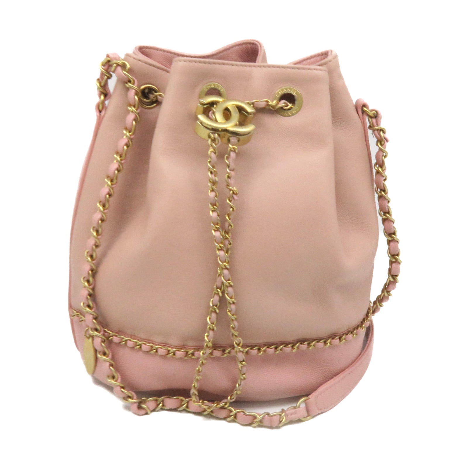 CHANEL 牛皮皮革Chain Shoulder Bag金扣鏈帶肩背袋粉紅色