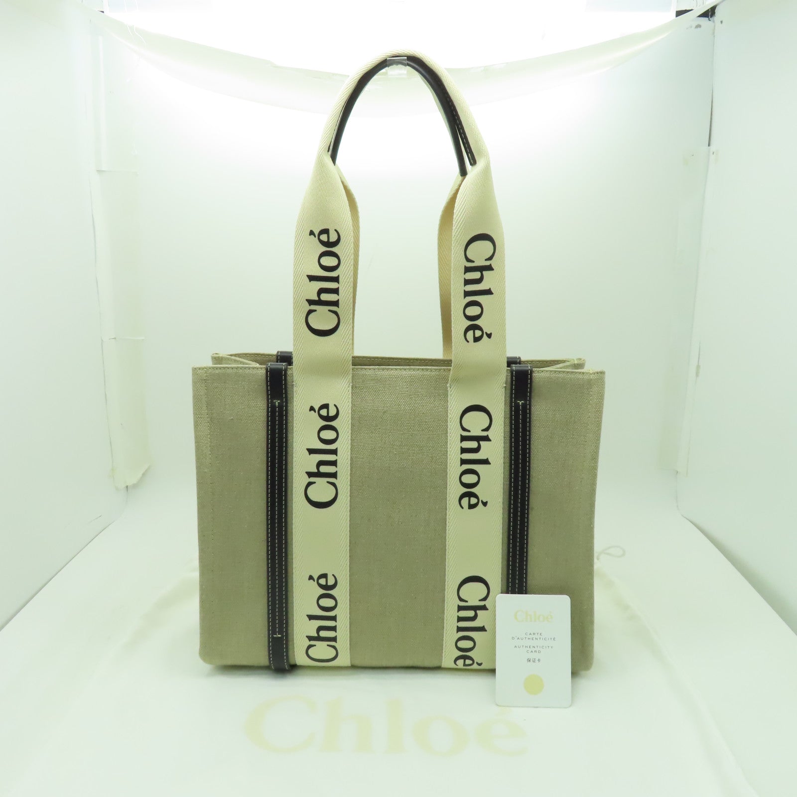 Chloe 帆布Woody Tote手挽袋米色/黑色