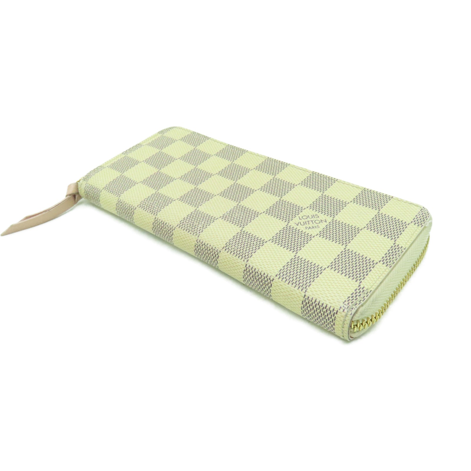 LOUIS VUITTON Damier Azur Clemence Wallet金扣長錢包白色
