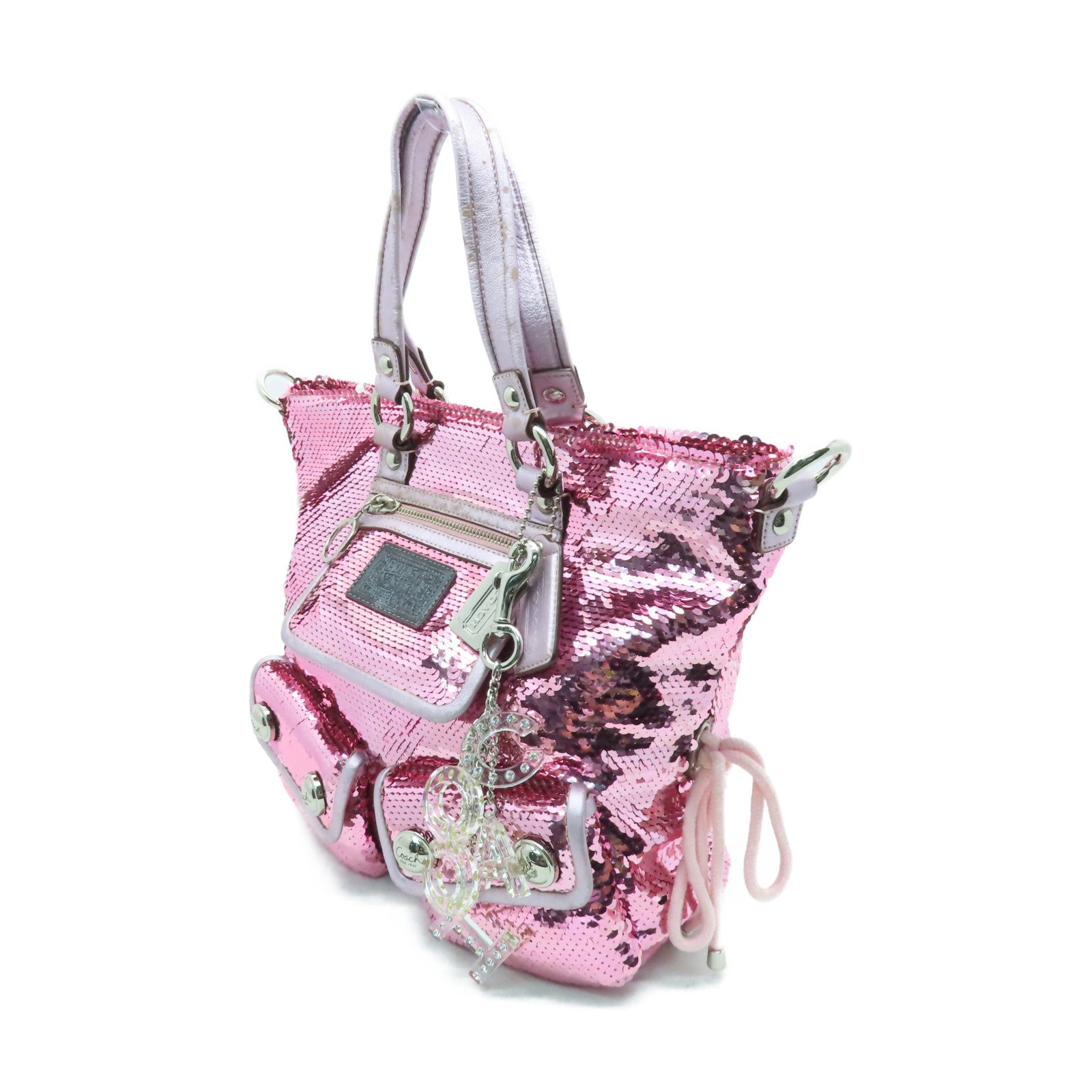 COACH 亮片Poppy Sequin Spotlight銀扣手挽肩背兩用袋粉紅色