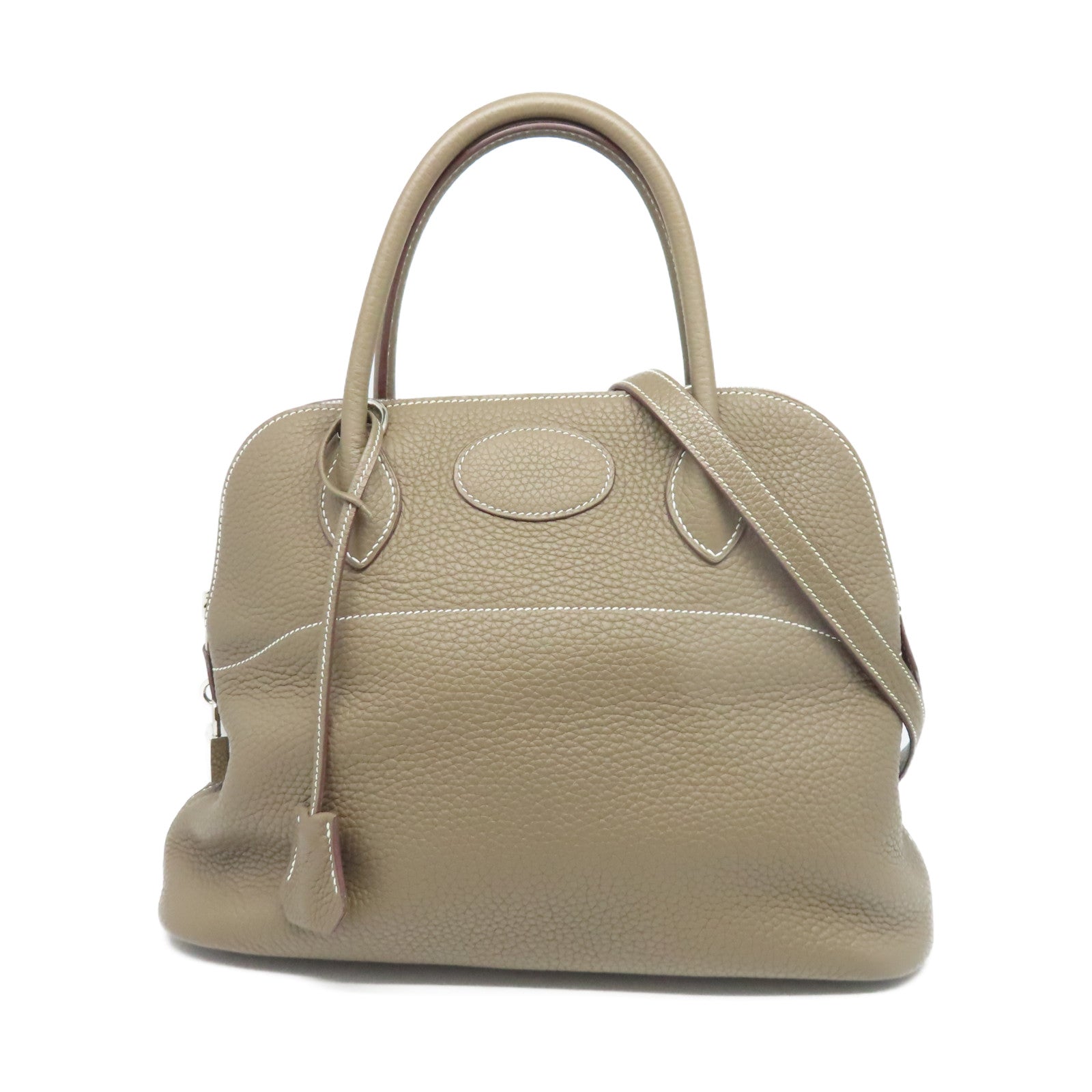HERMES Clemence皮革Bolide 31銀扣手挽袋大象灰