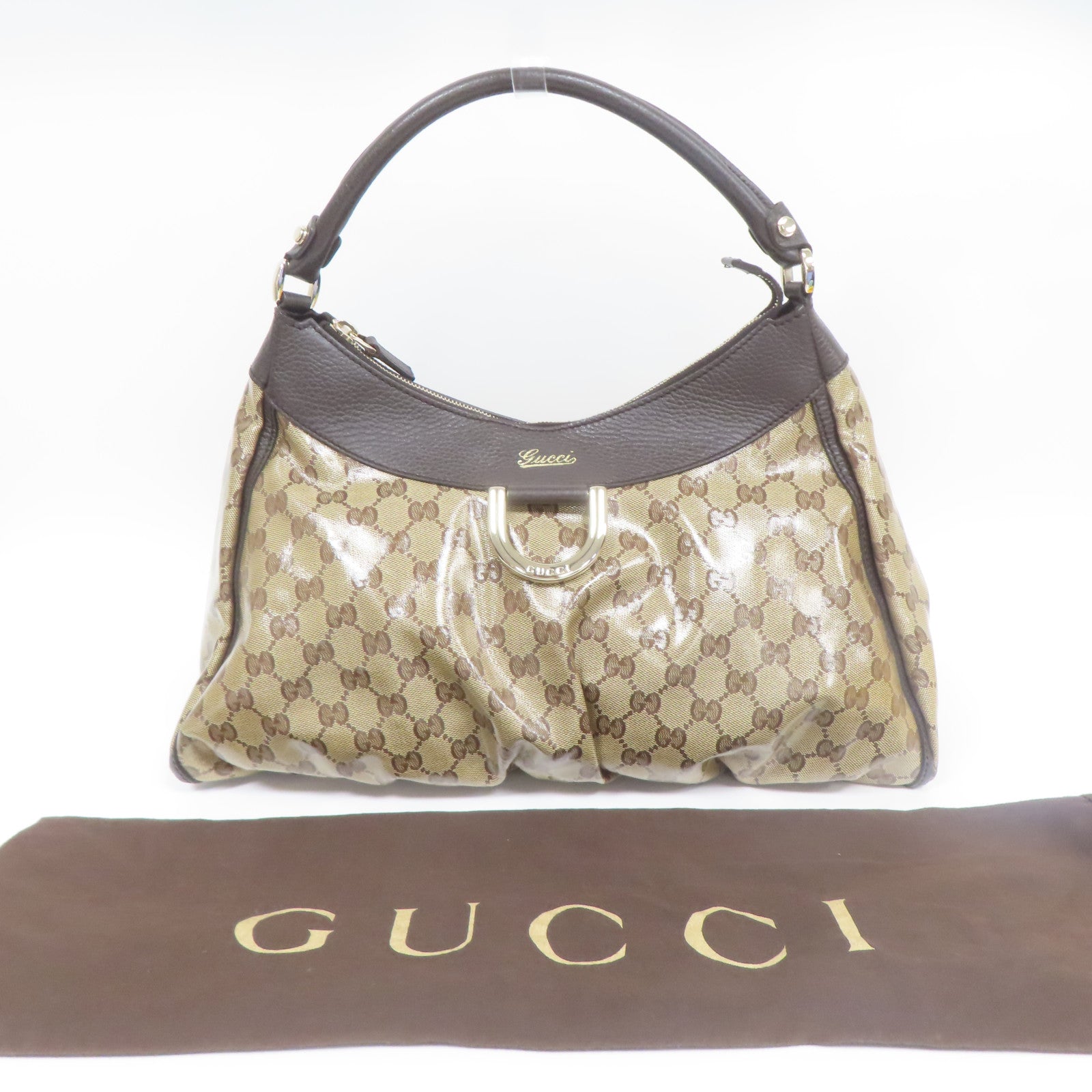GUCCI 塗層帆布Shoulder Bag金扣肩背袋啡色