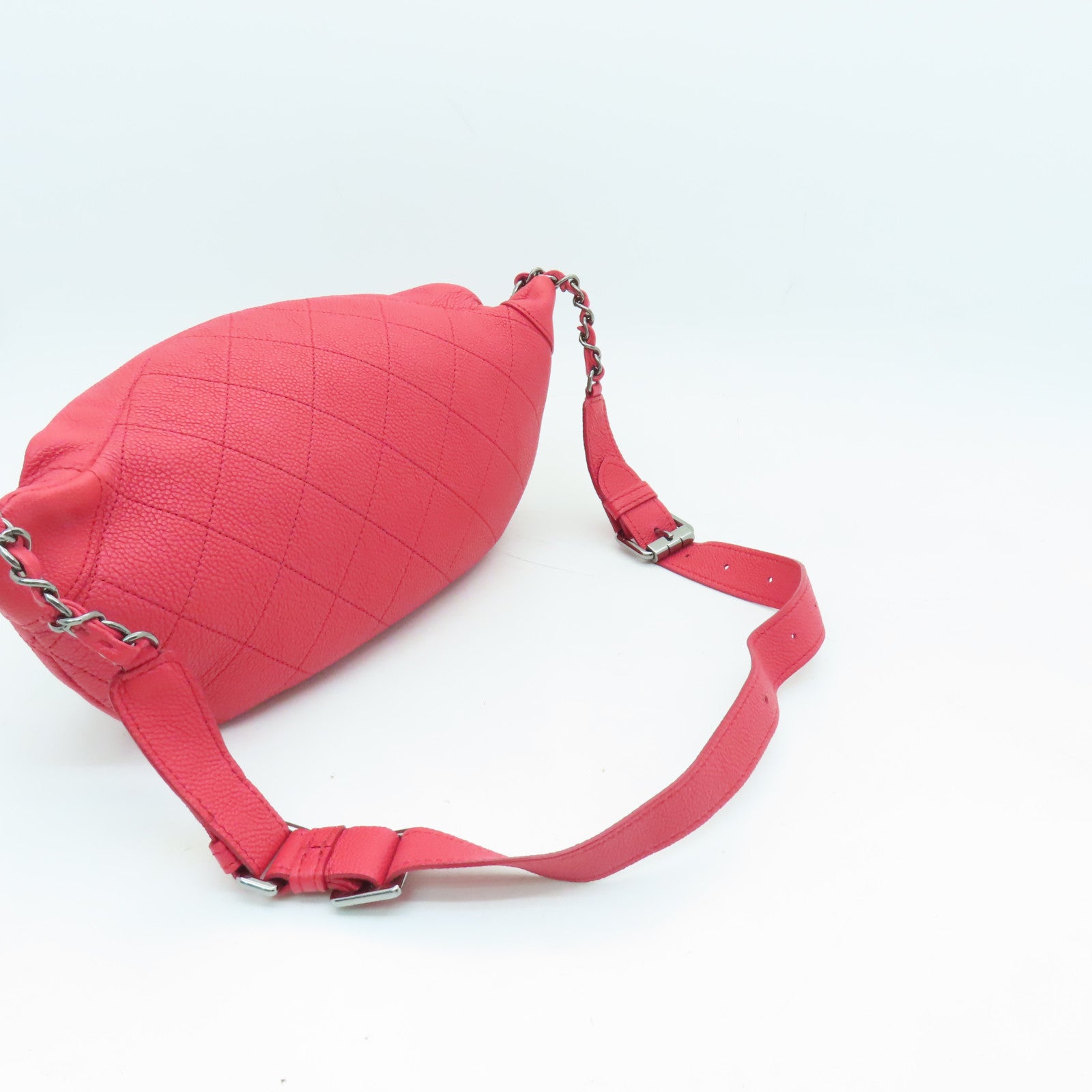 CHANEL 菱格牛皮皮革Waist Bag銀扣腰包紅色