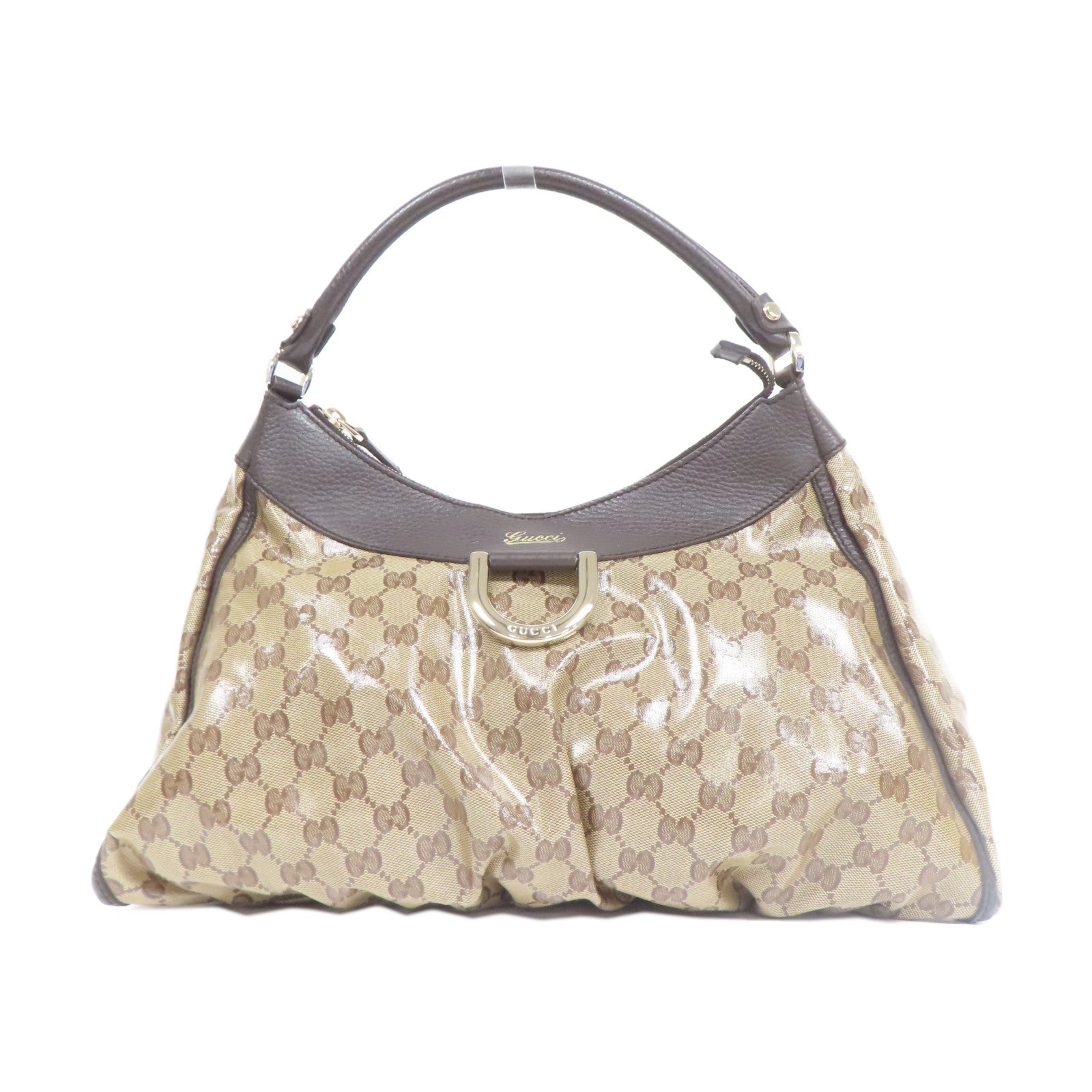GUCCI 塗層帆布Shoulder Bag金扣肩背袋啡色