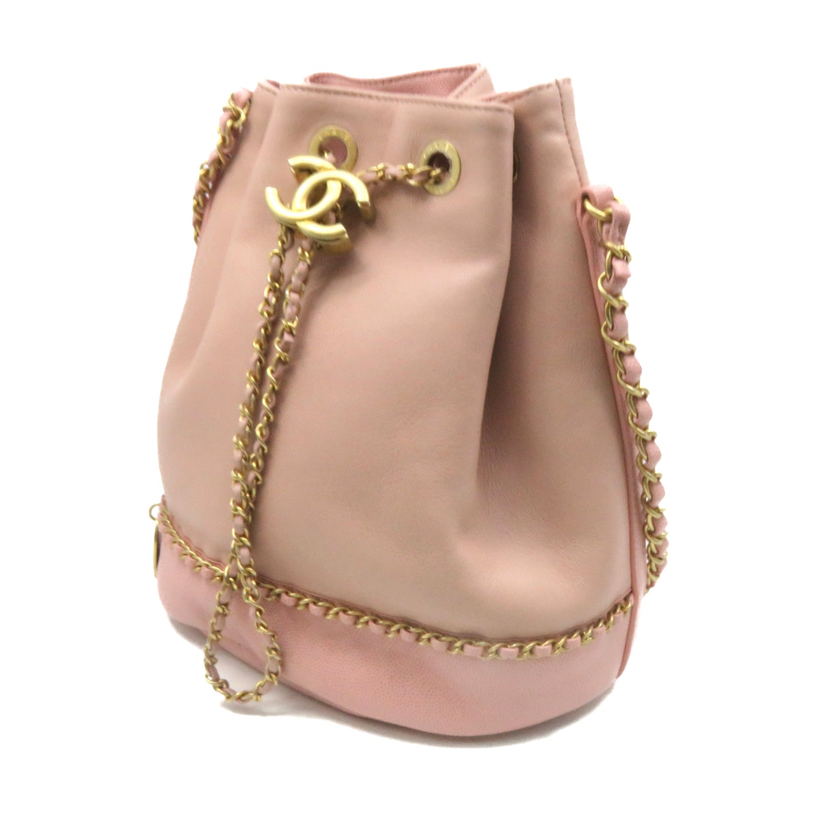 CHANEL 牛皮皮革Chain Shoulder Bag金扣鏈帶肩背袋粉紅色