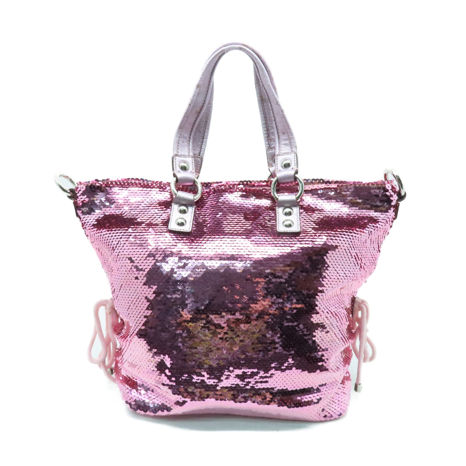 COACH 亮片Poppy Sequin Spotlight銀扣手挽肩背兩用袋粉紅色