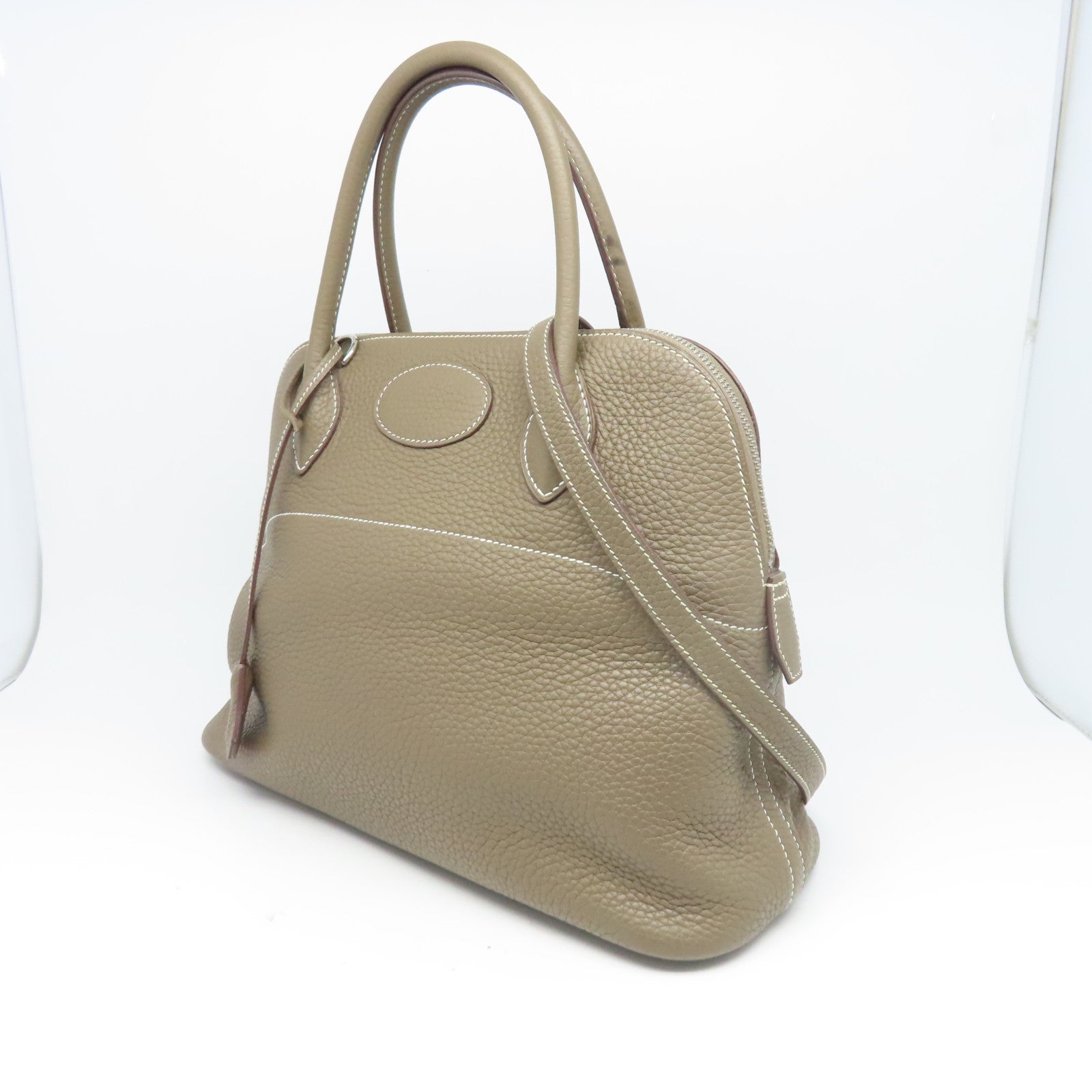 HERMES Clemence皮革Bolide 31銀扣手挽袋大象灰