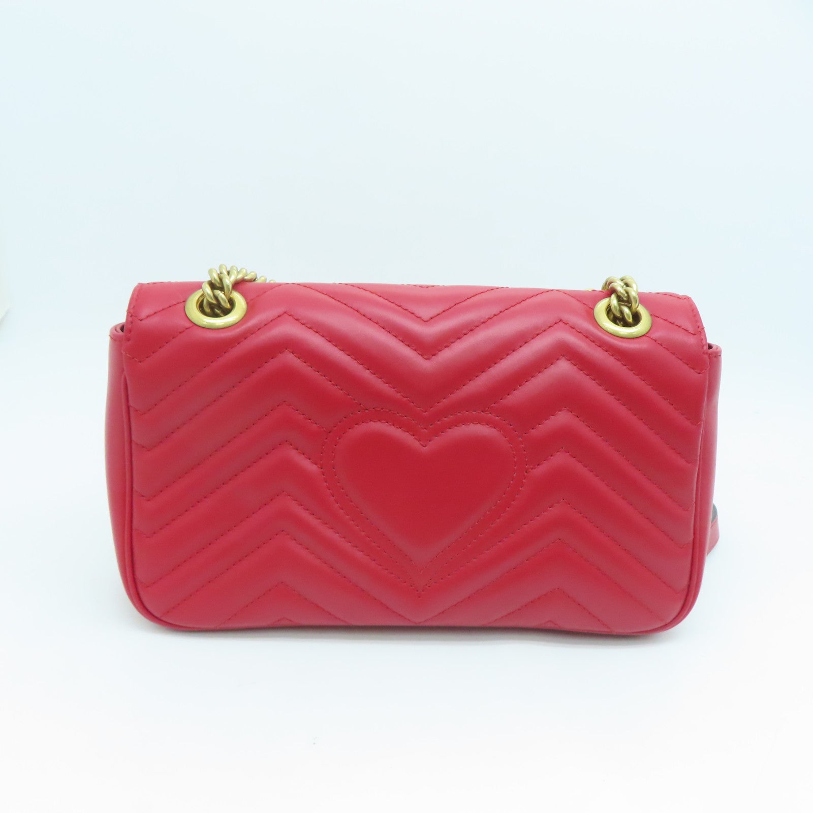 GUCCI 牛皮皮革GG Marmont Shoulder Bag金扣錬帶肩背袋紅色