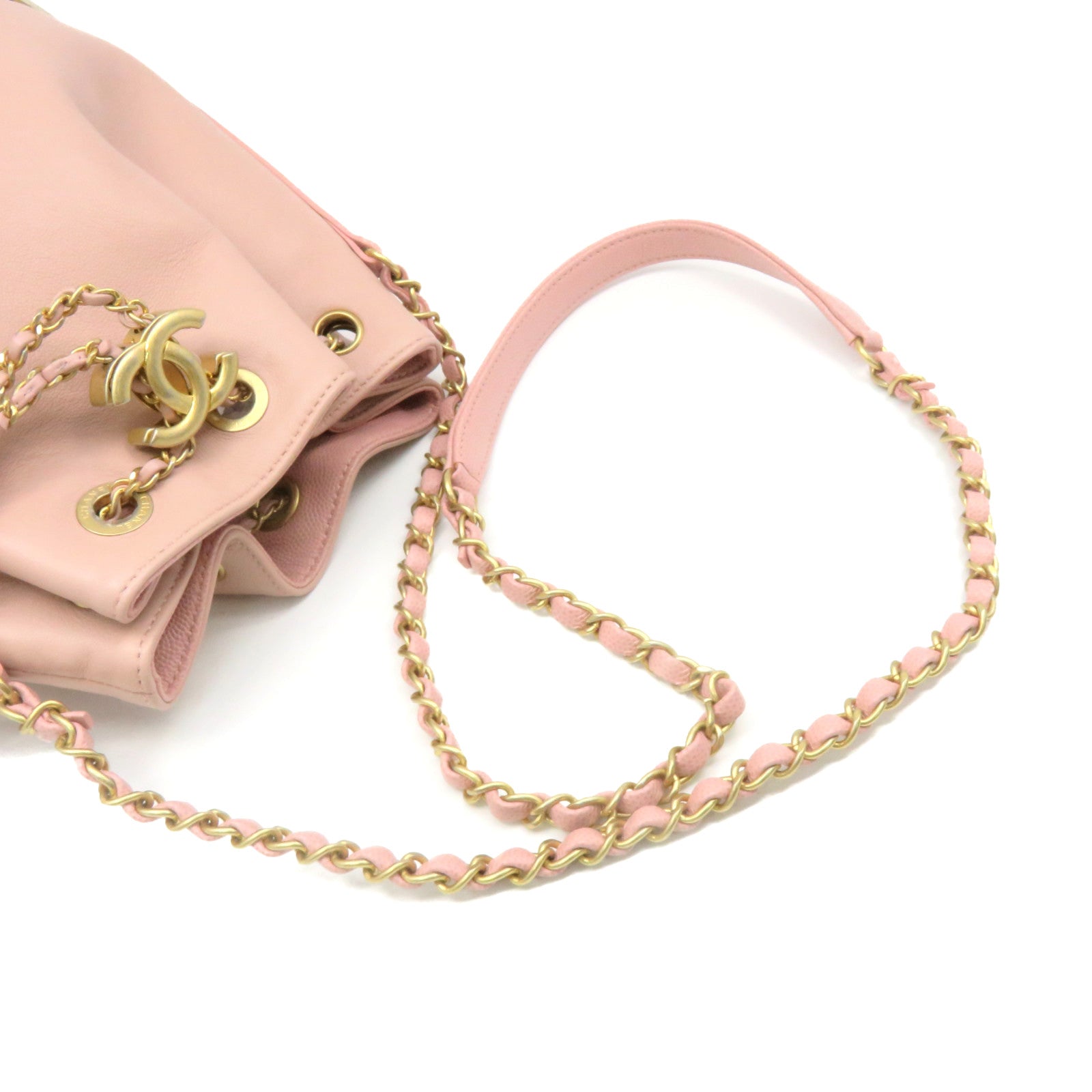 CHANEL 牛皮皮革Chain Shoulder Bag金扣鏈帶肩背袋粉紅色