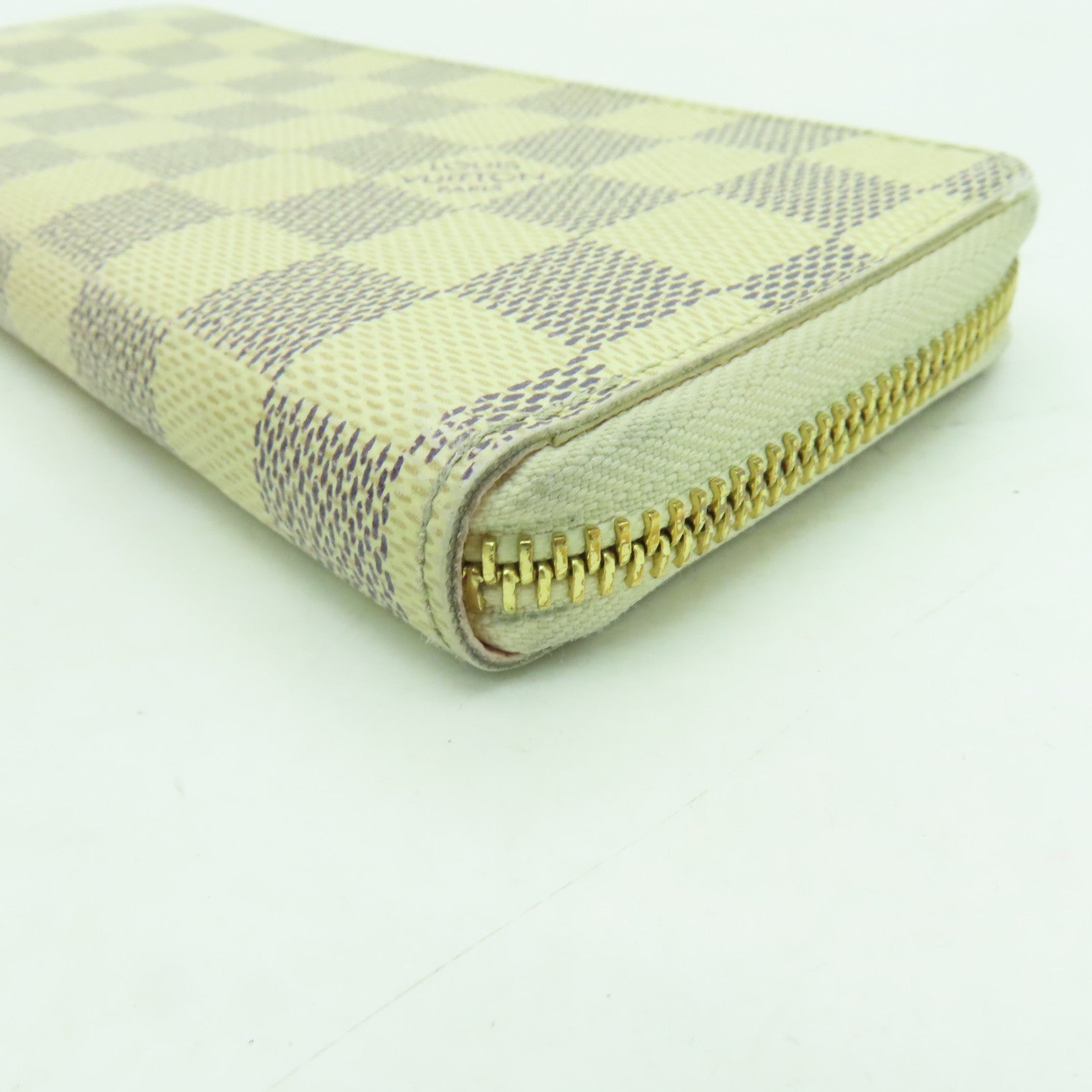 LOUIS VUITTON Damier Azur Clemence Wallet金扣長錢包白色