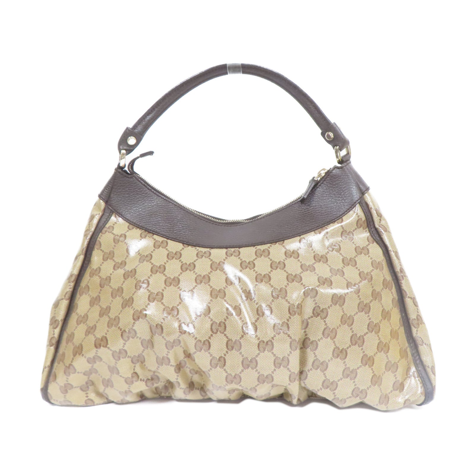 GUCCI 塗層帆布Shoulder Bag金扣肩背袋啡色