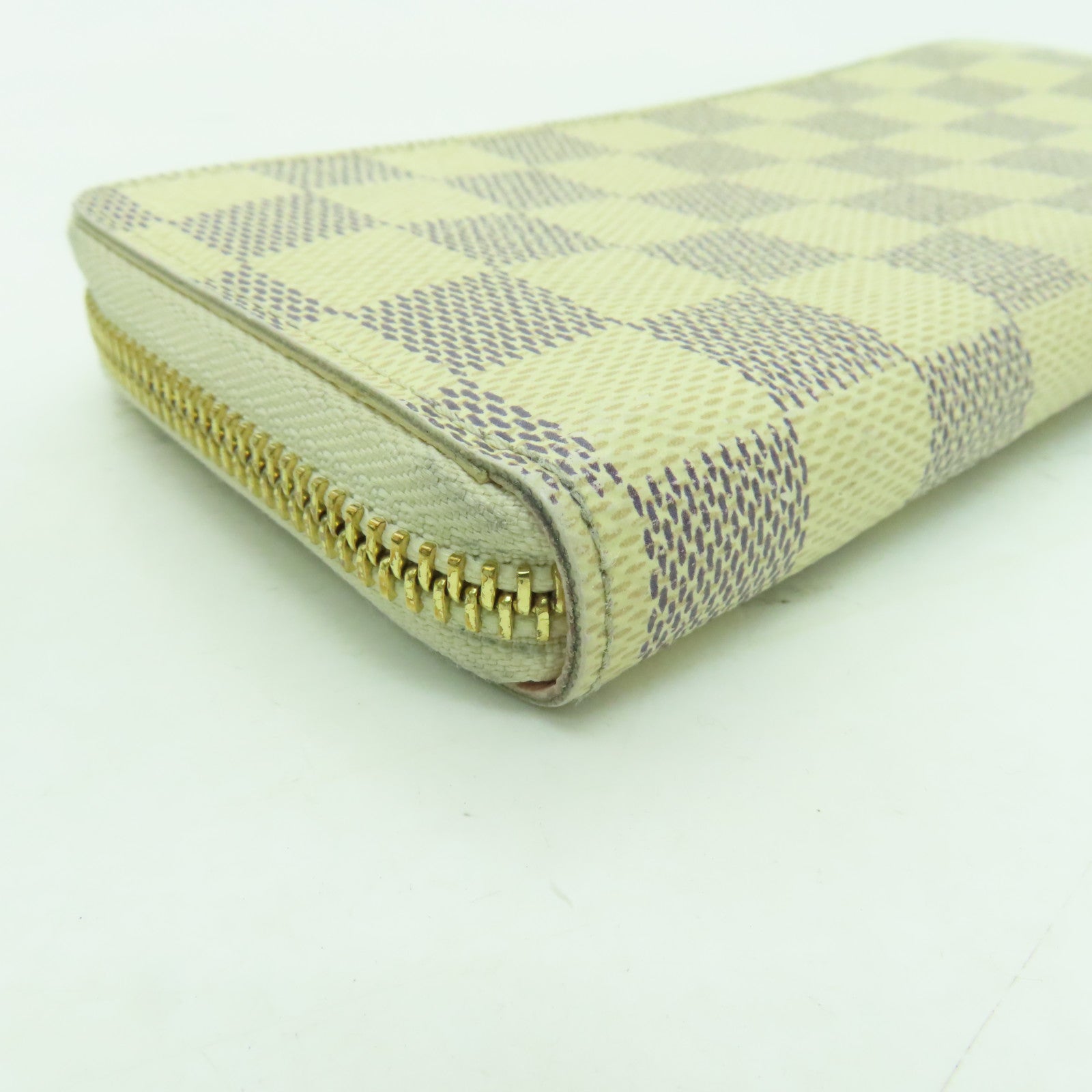 LOUIS VUITTON Damier Azur Clemence Wallet金扣長錢包白色