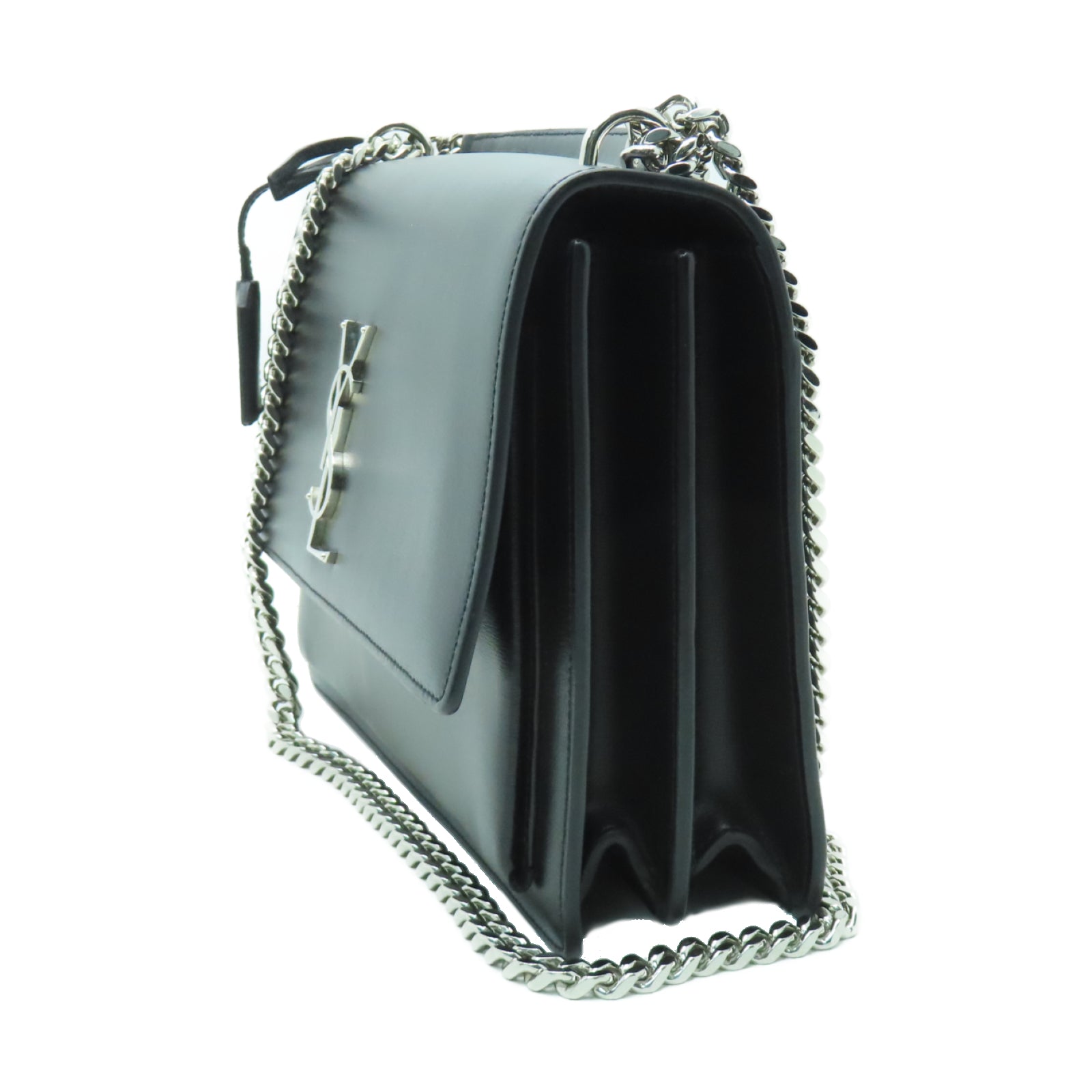 SAINT LAURENT 牛皮皮革Chain Shoulder銀扣鏈帶肩背袋黑色