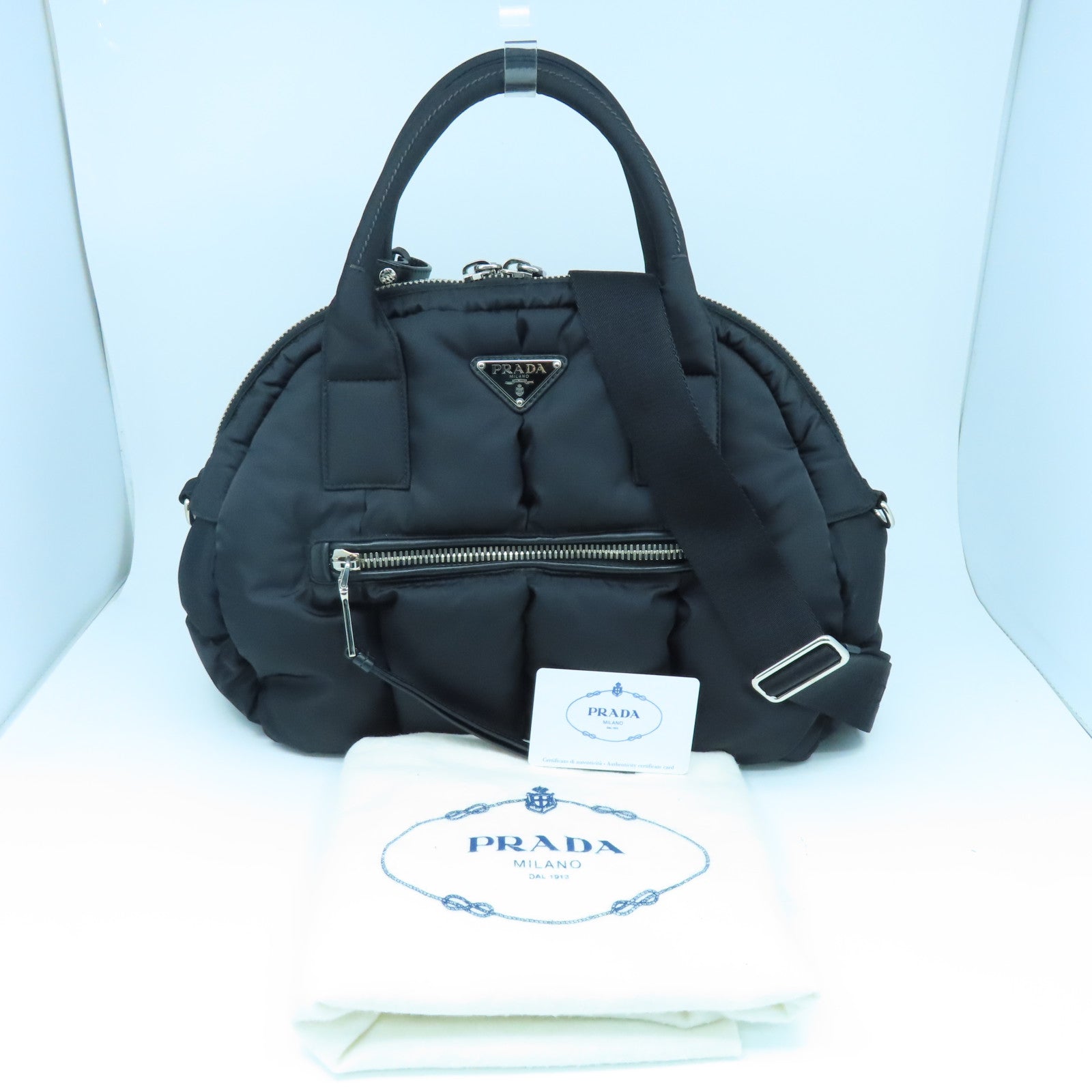 PRADA 尼龍2way Shoulder Bag銀扣手挽肩背兩用袋黑色