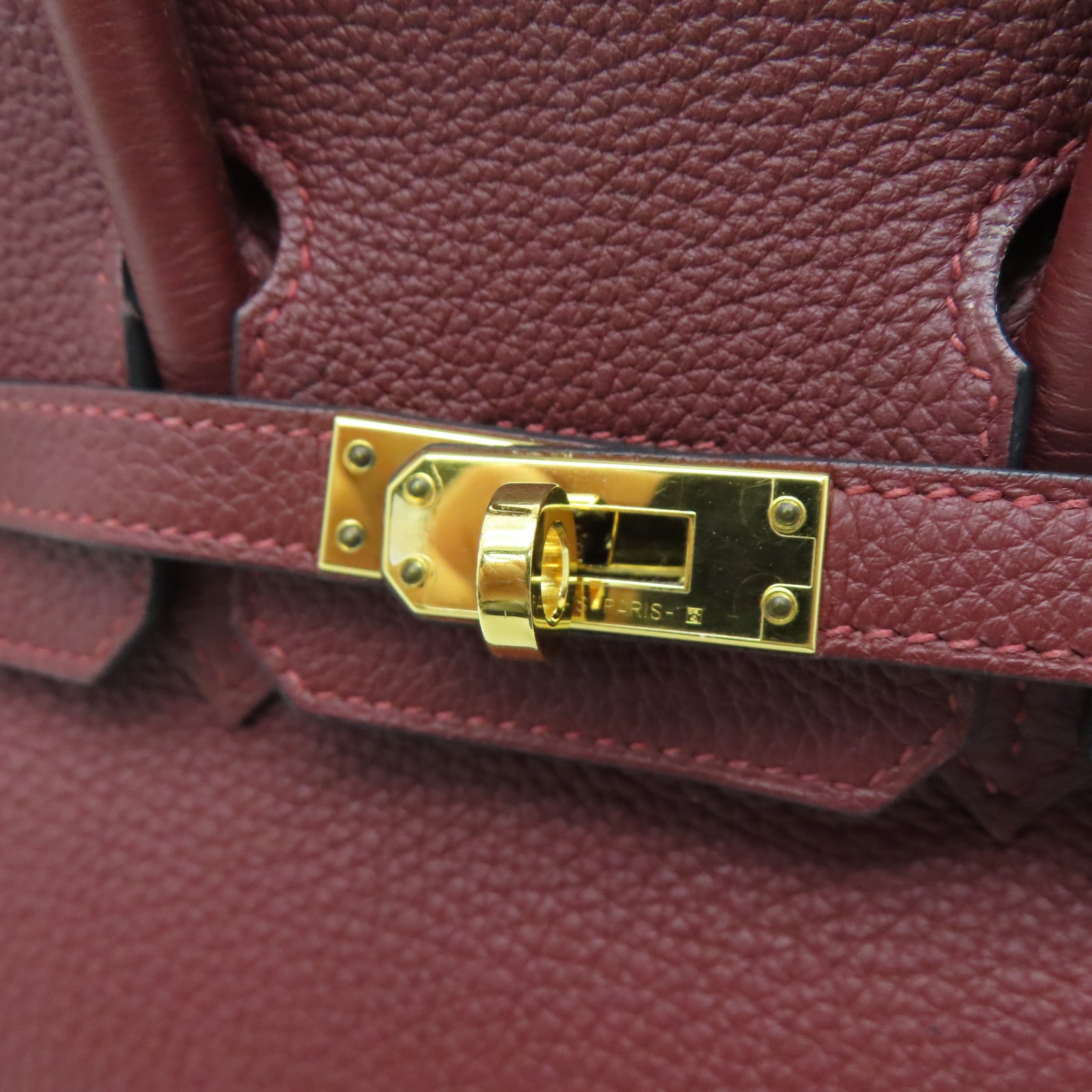 HERMES Taurillon Clemence皮革Birkin 25金扣手挽袋爱马仕红色
