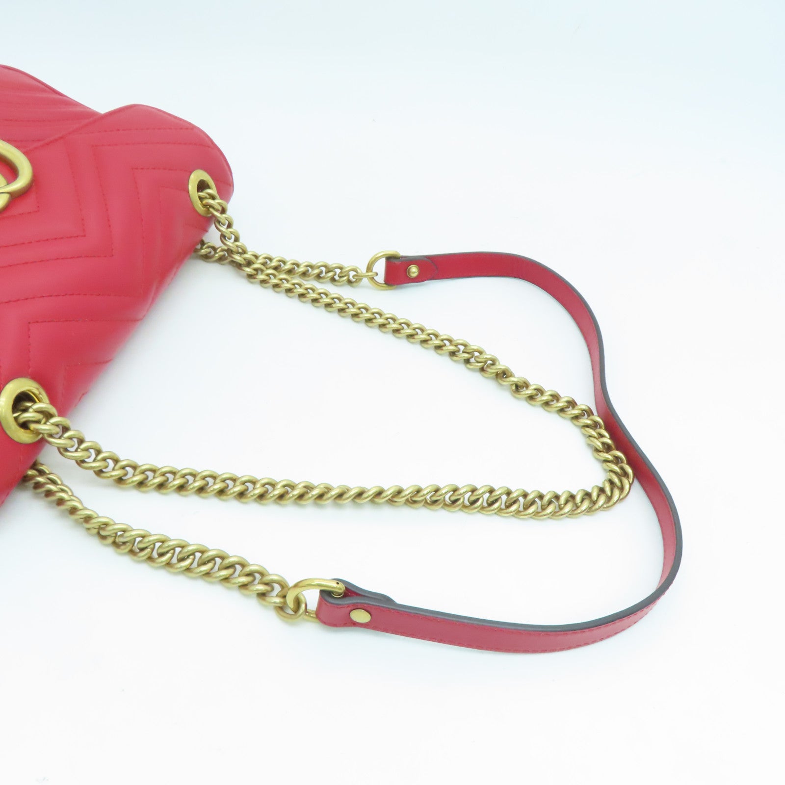 GUCCI 牛皮皮革GG Marmont Shoulder Bag金扣錬帶肩背袋紅色