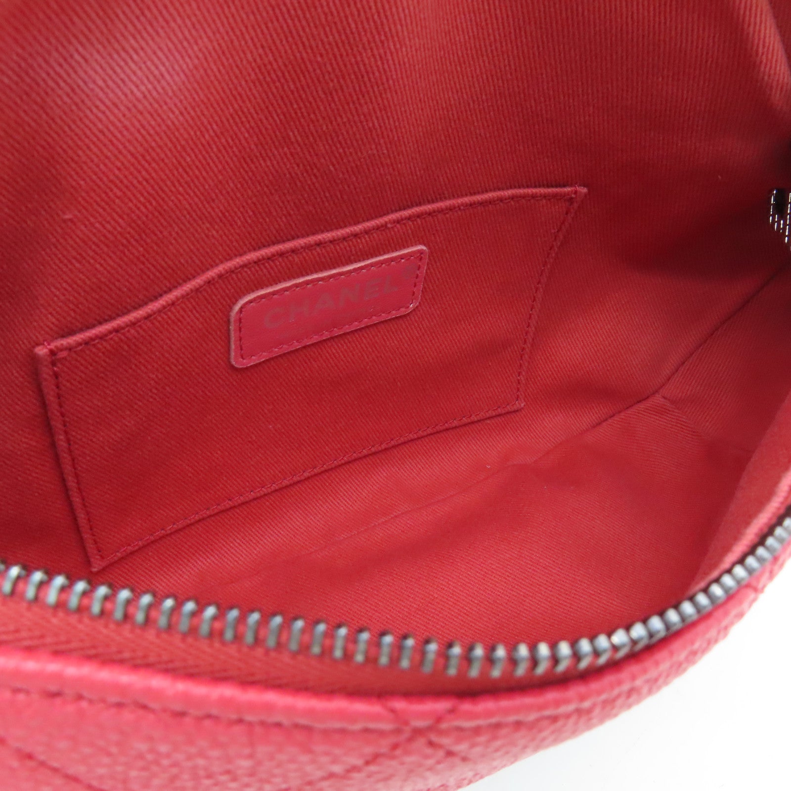 CHANEL 菱格牛皮皮革Waist Bag銀扣腰包紅色