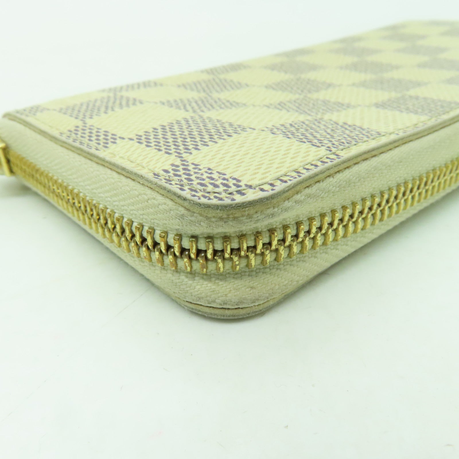 LOUIS VUITTON Damier Azur Clemence Wallet金扣長錢包白色