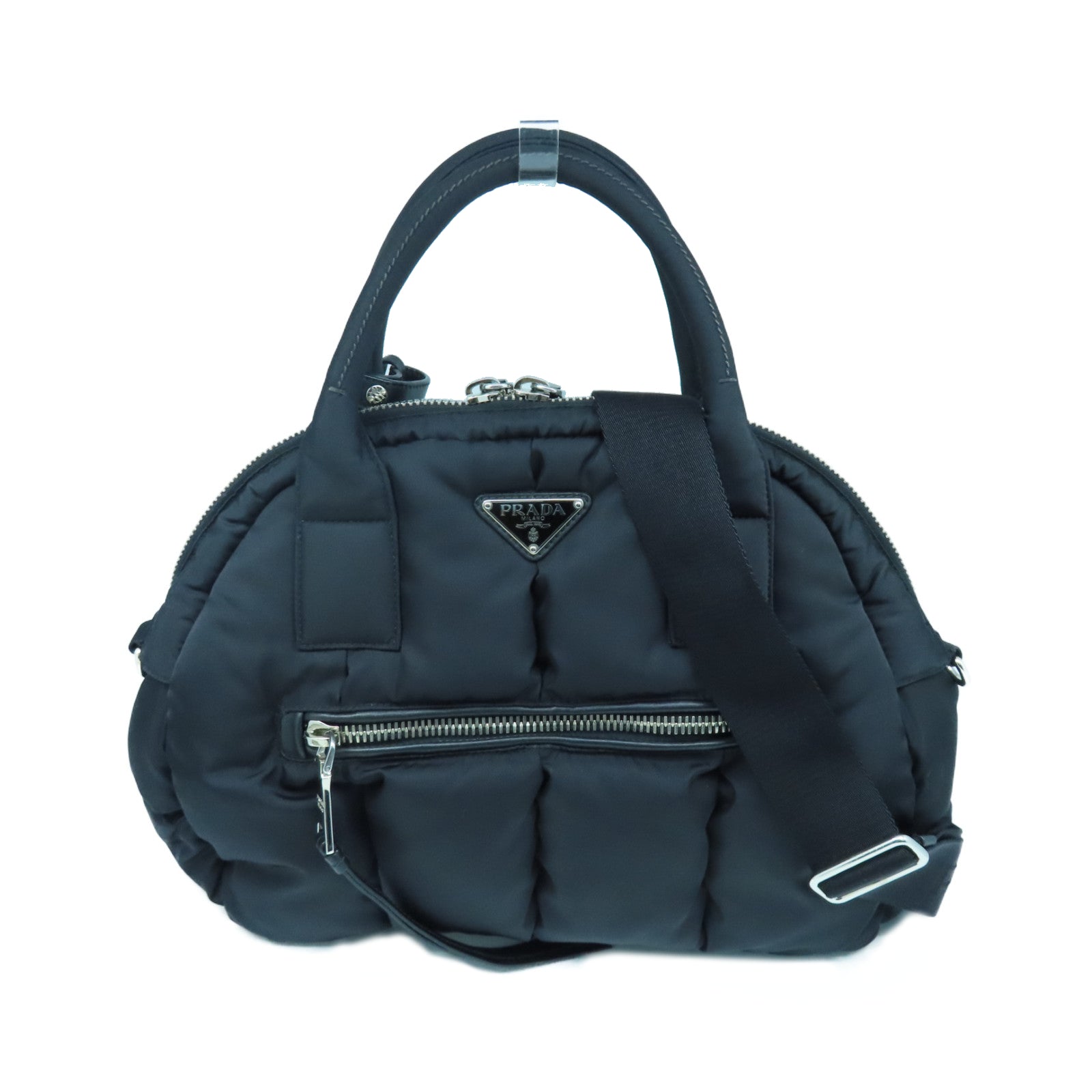 PRADA 尼龍2way Shoulder Bag銀扣手挽肩背兩用袋黑色