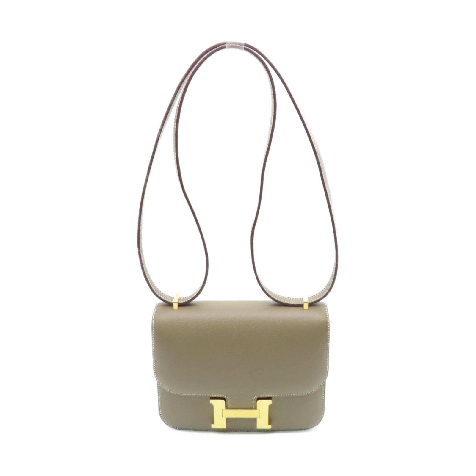 HERMES 【激減優惠】Veau Epsom皮革Constance Mini金扣肩背袋大象灰