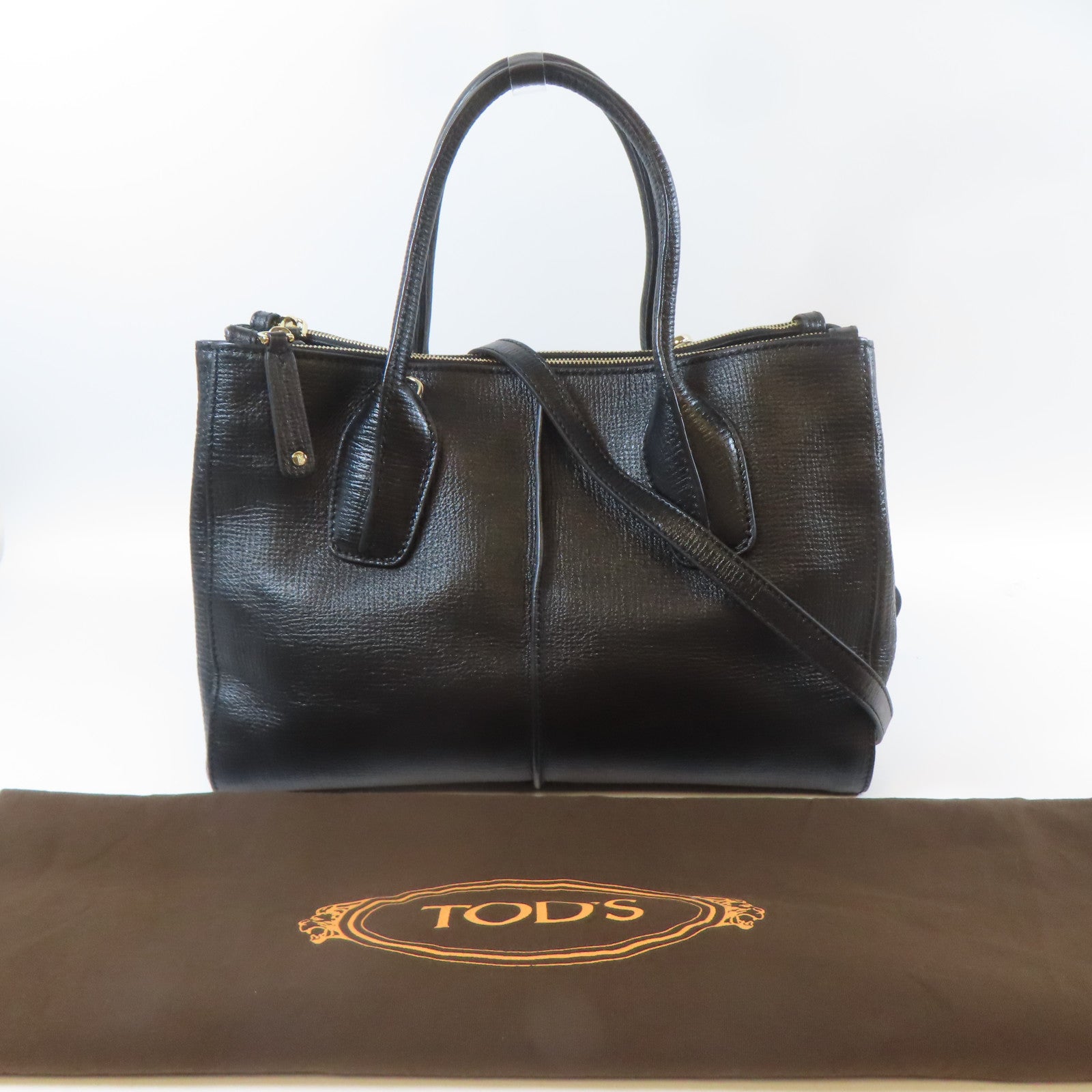 TOD’S 牛皮皮革2 Way Shoulder Bag金扣手挽肩背兩用袋黑色