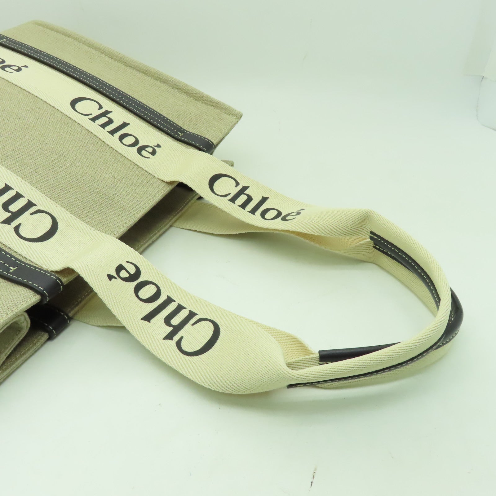 Chloe 帆布Woody Tote手挽袋米色/黑色