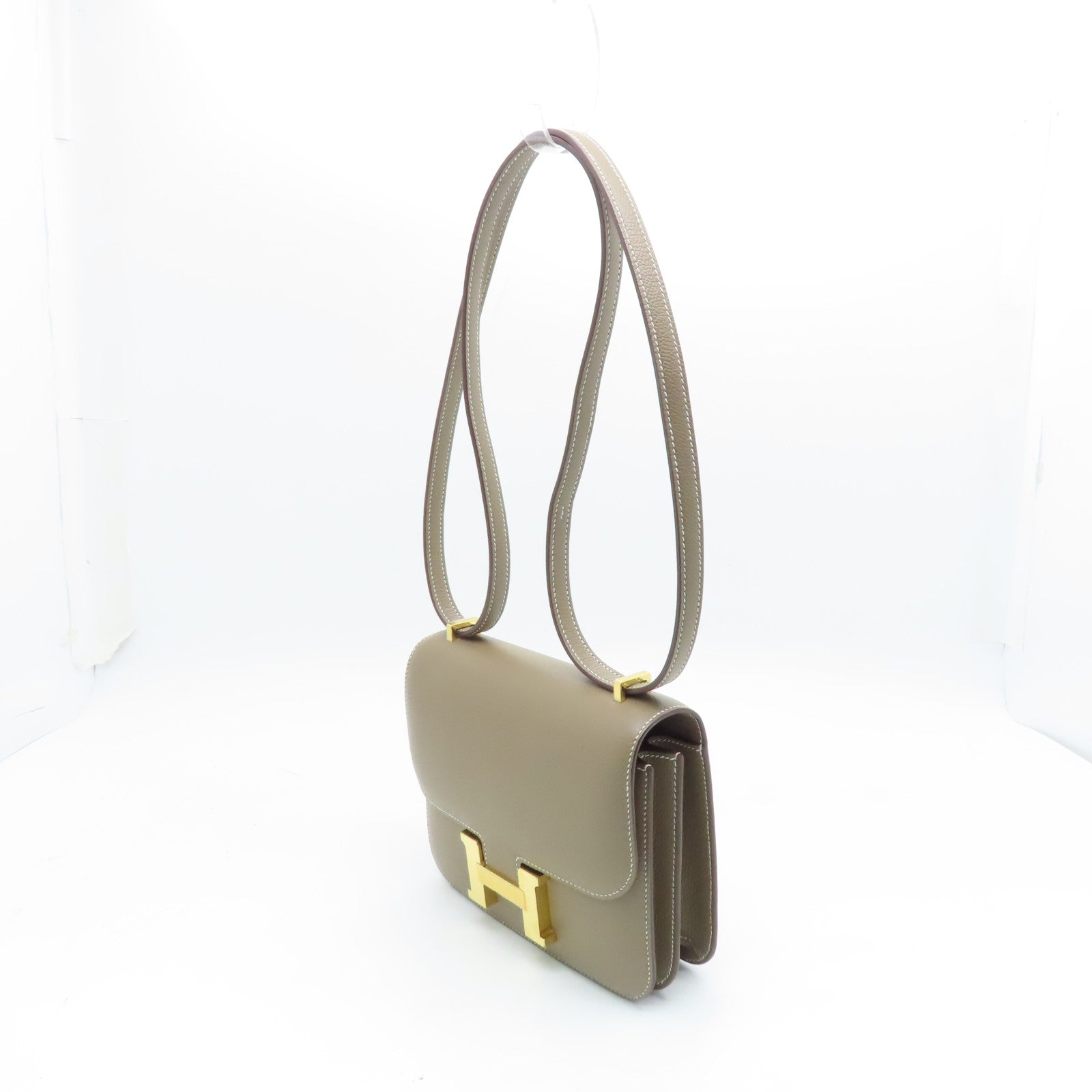 HERMES 【激減優惠】Veau Epsom皮革Constance Mini金扣肩背袋大象灰
