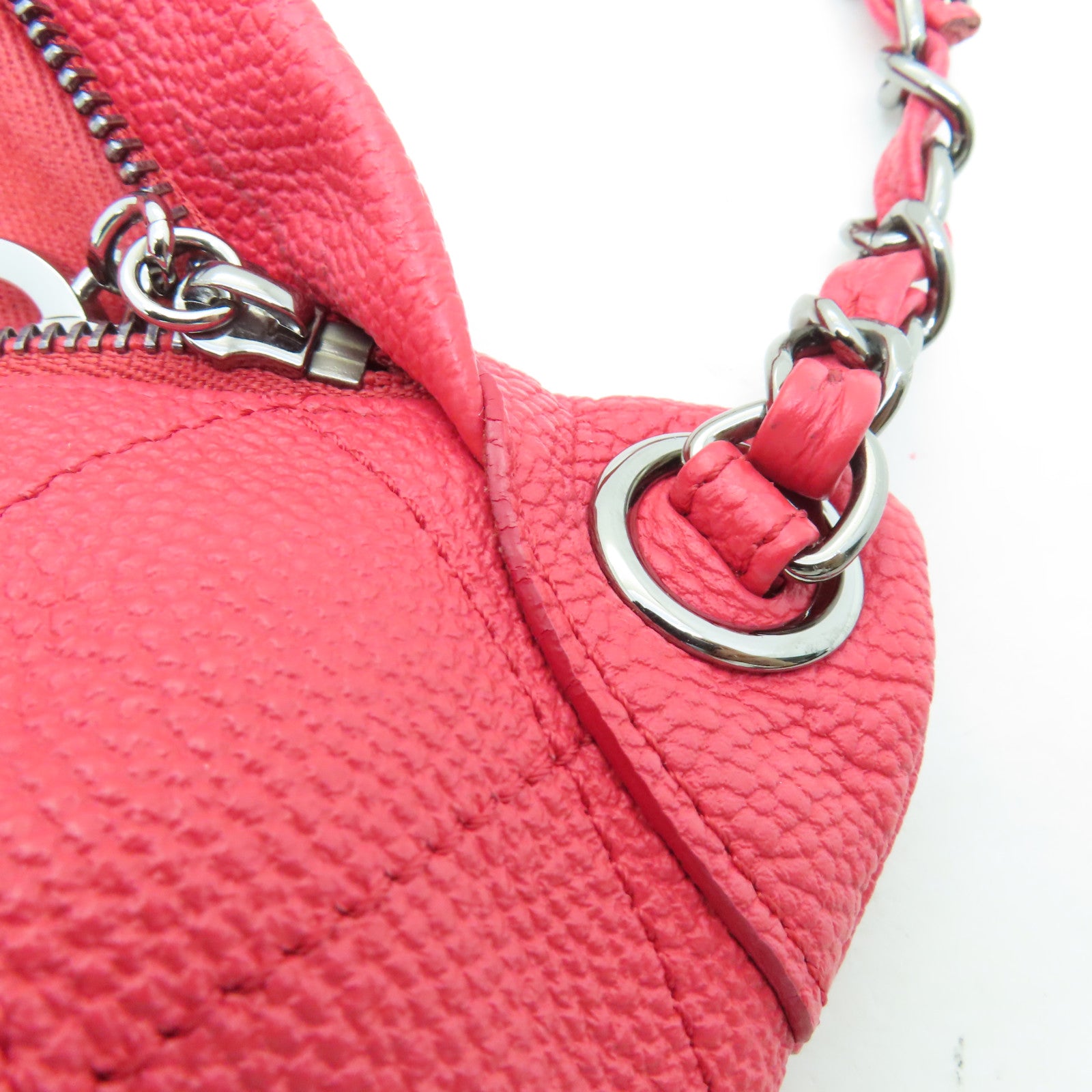 CHANEL 菱格牛皮皮革Waist Bag銀扣腰包紅色