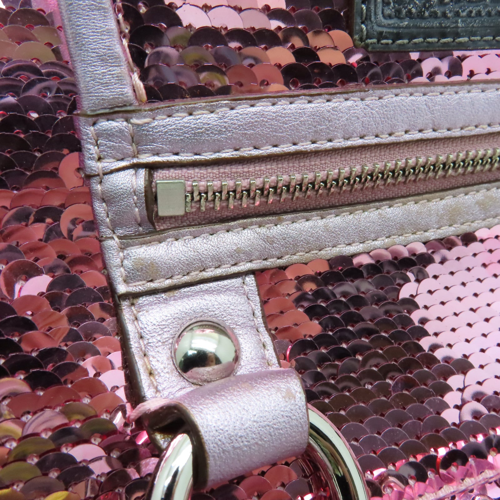 COACH 亮片Poppy Sequin Spotlight銀扣手挽肩背兩用袋粉紅色