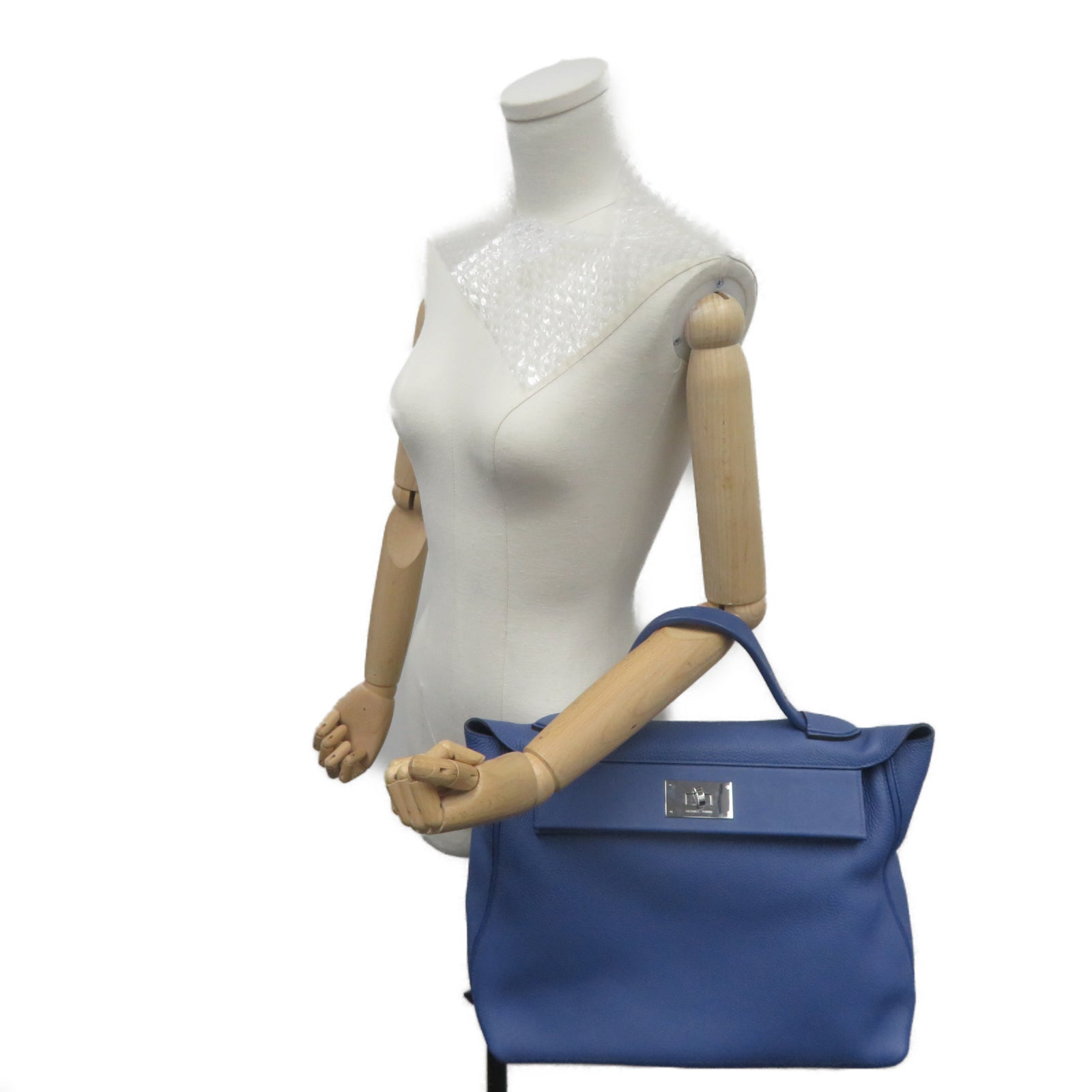 HERMES 【激減優惠】Togo皮革24/24銀扣手挽袋藍色
