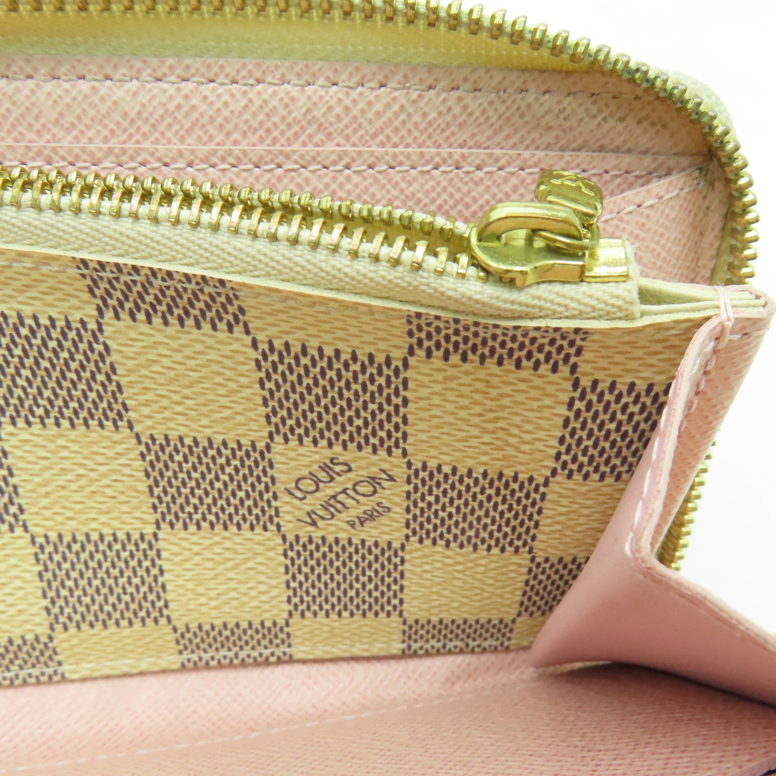 LOUIS VUITTON Damier Azur Clemence Wallet金扣長錢包白色