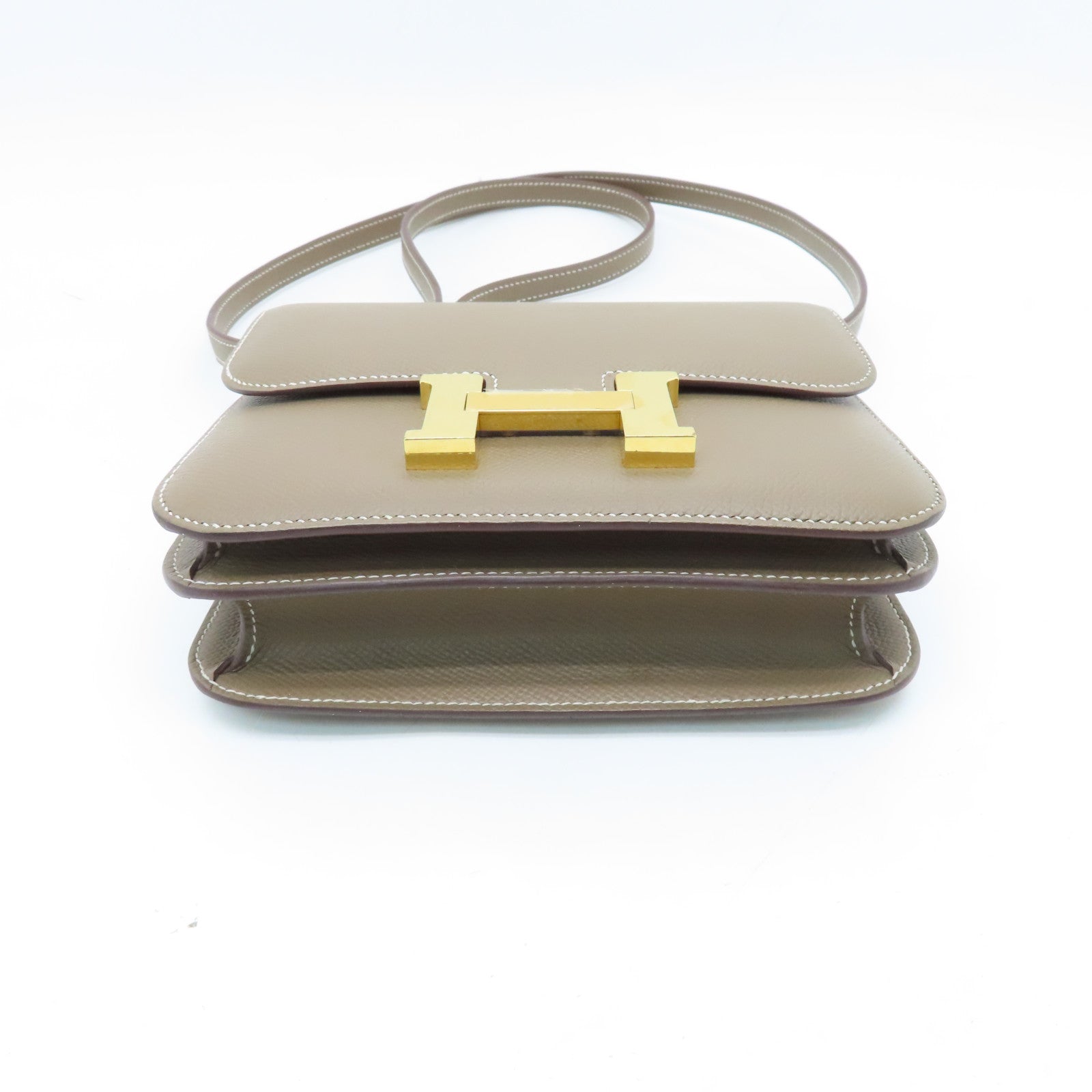 HERMES 【激減優惠】Veau Epsom皮革Constance Mini金扣肩背袋大象灰