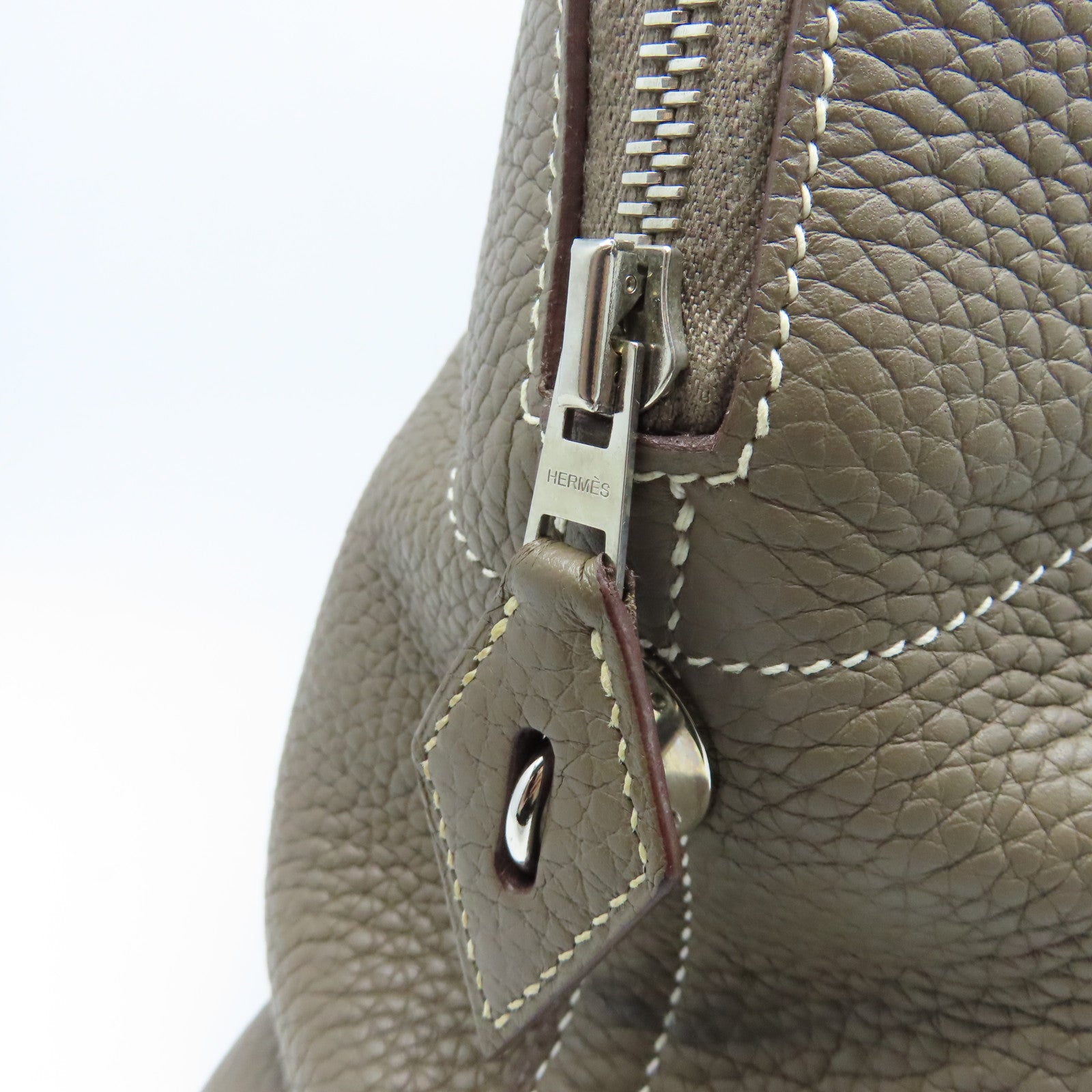 HERMES Clemence皮革Bolide 31銀扣手挽袋大象灰
