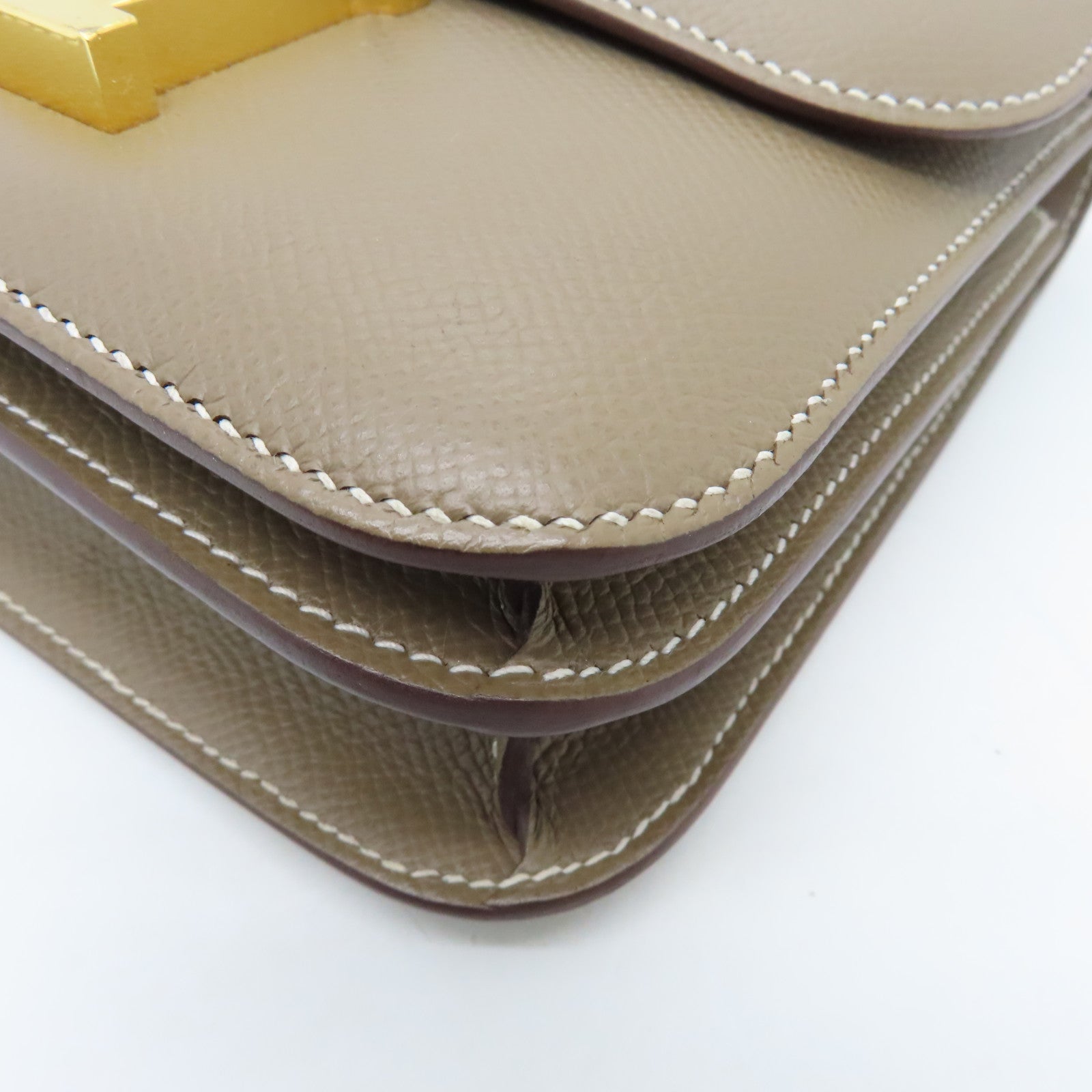 HERMES 【激減優惠】Veau Epsom皮革Constance Mini金扣肩背袋大象灰