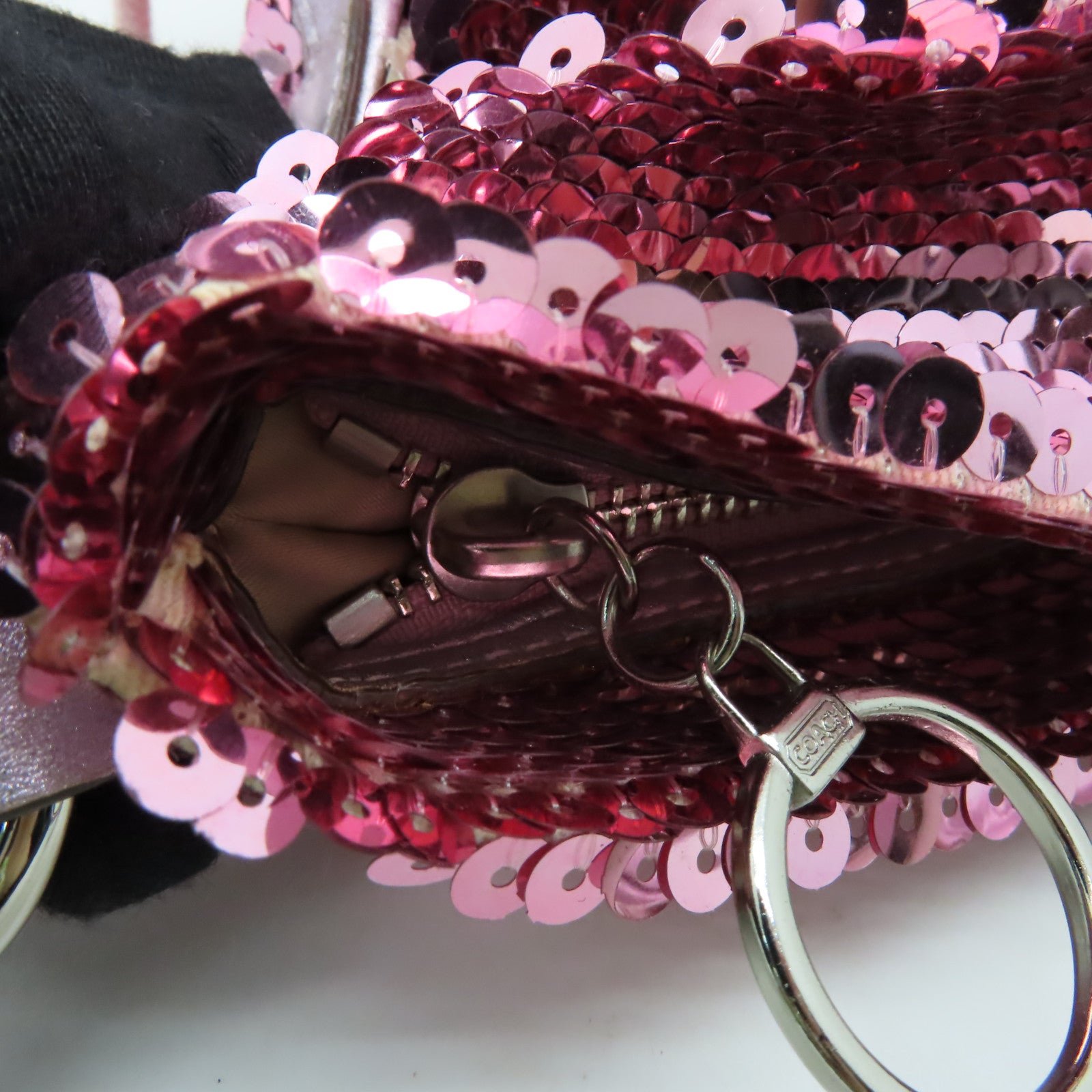 COACH 亮片Poppy Sequin Spotlight銀扣手挽肩背兩用袋粉紅色
