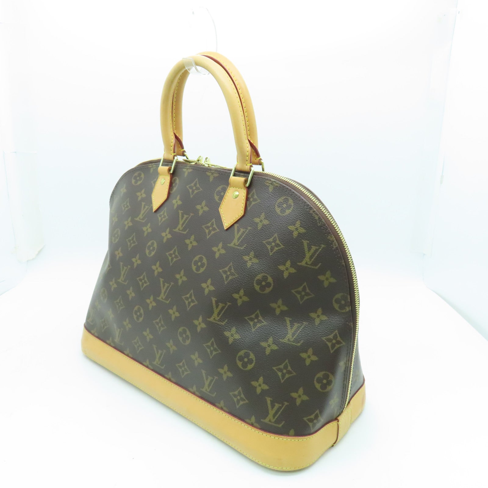 LOUIS VUITTON Monogram Alma GM金扣手挽袋棕色
