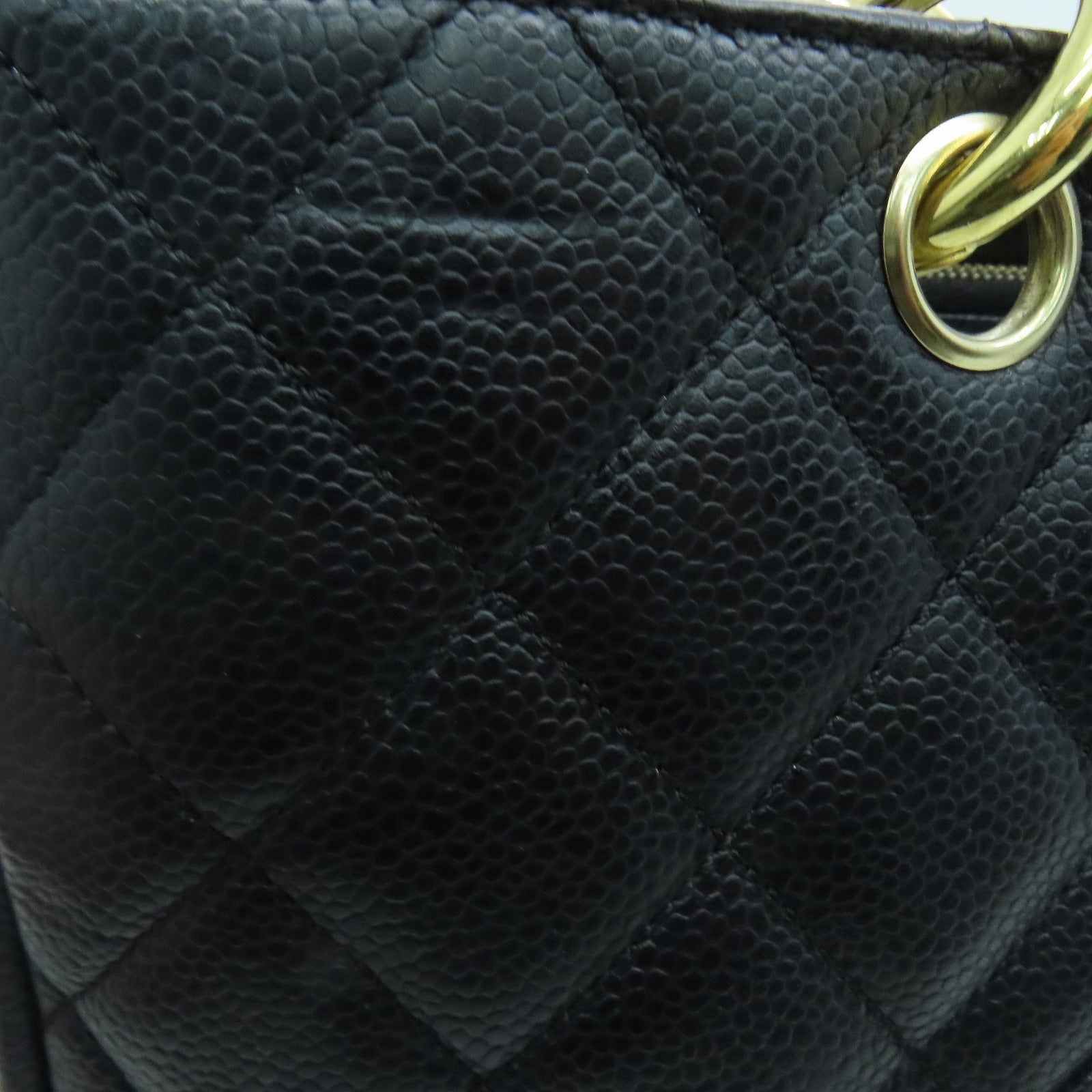 CHANEL 菱格Caviar皮革GST金扣鏈帶肩背袋黑色