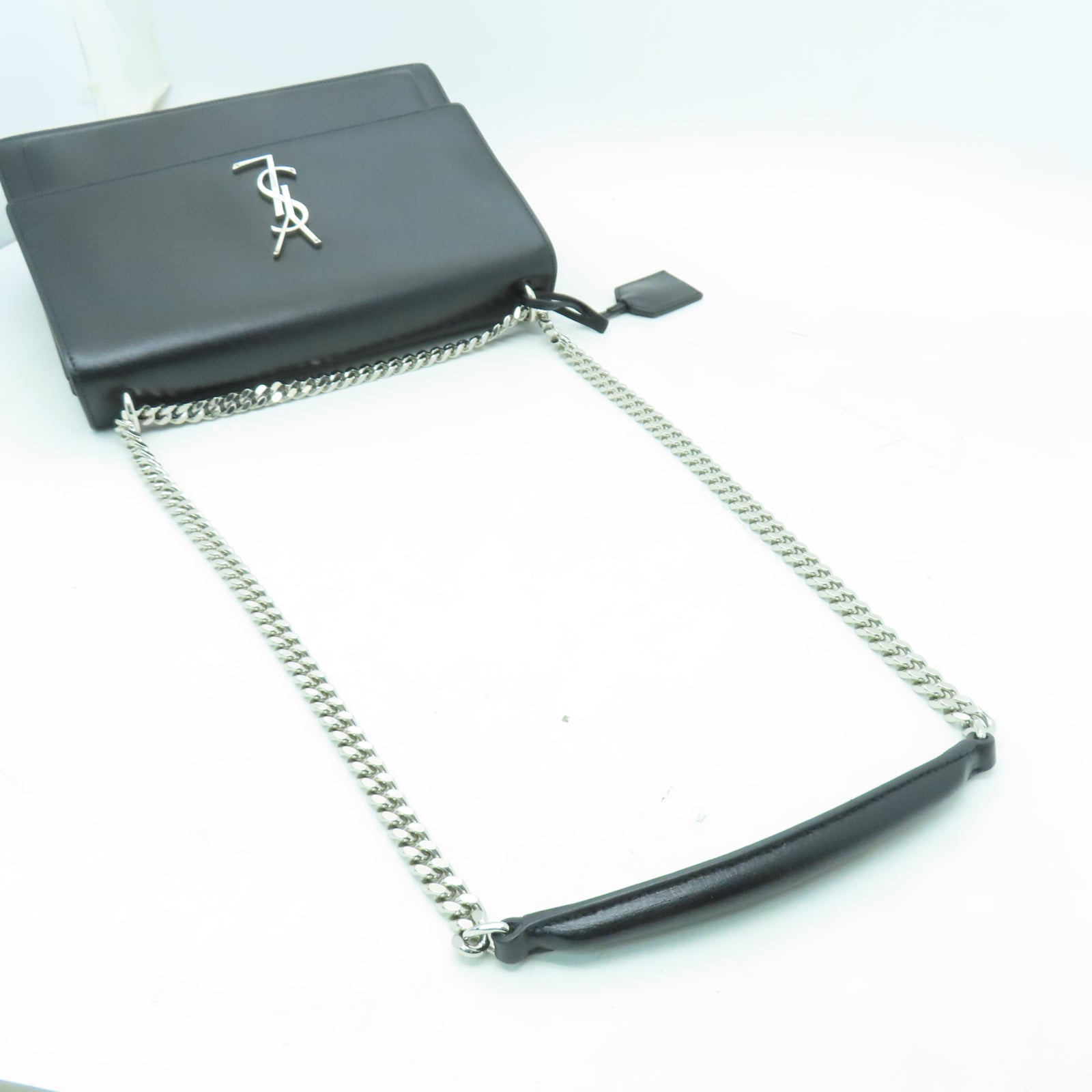 SAINT LAURENT 牛皮皮革Chain Shoulder銀扣鏈帶肩背袋黑色