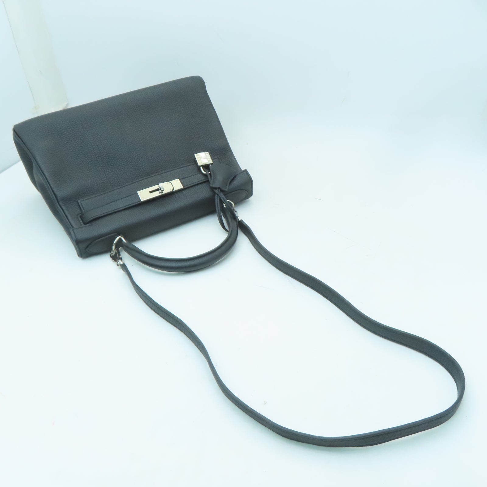 HERMES Togo皮革Kelly 28銀扣手挽肩背兩用袋Noir黑色