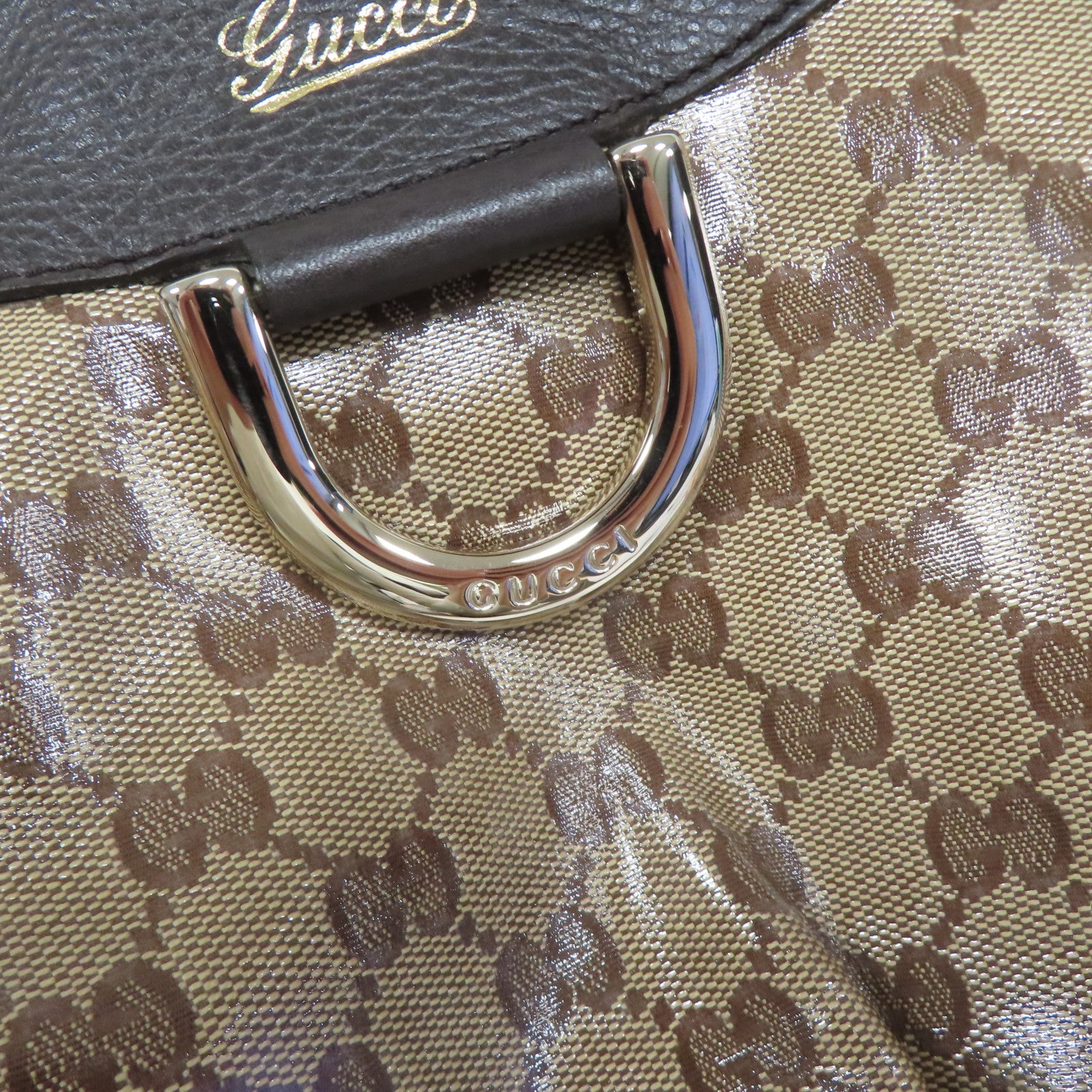 GUCCI 塗層帆布Shoulder Bag金扣肩背袋啡色