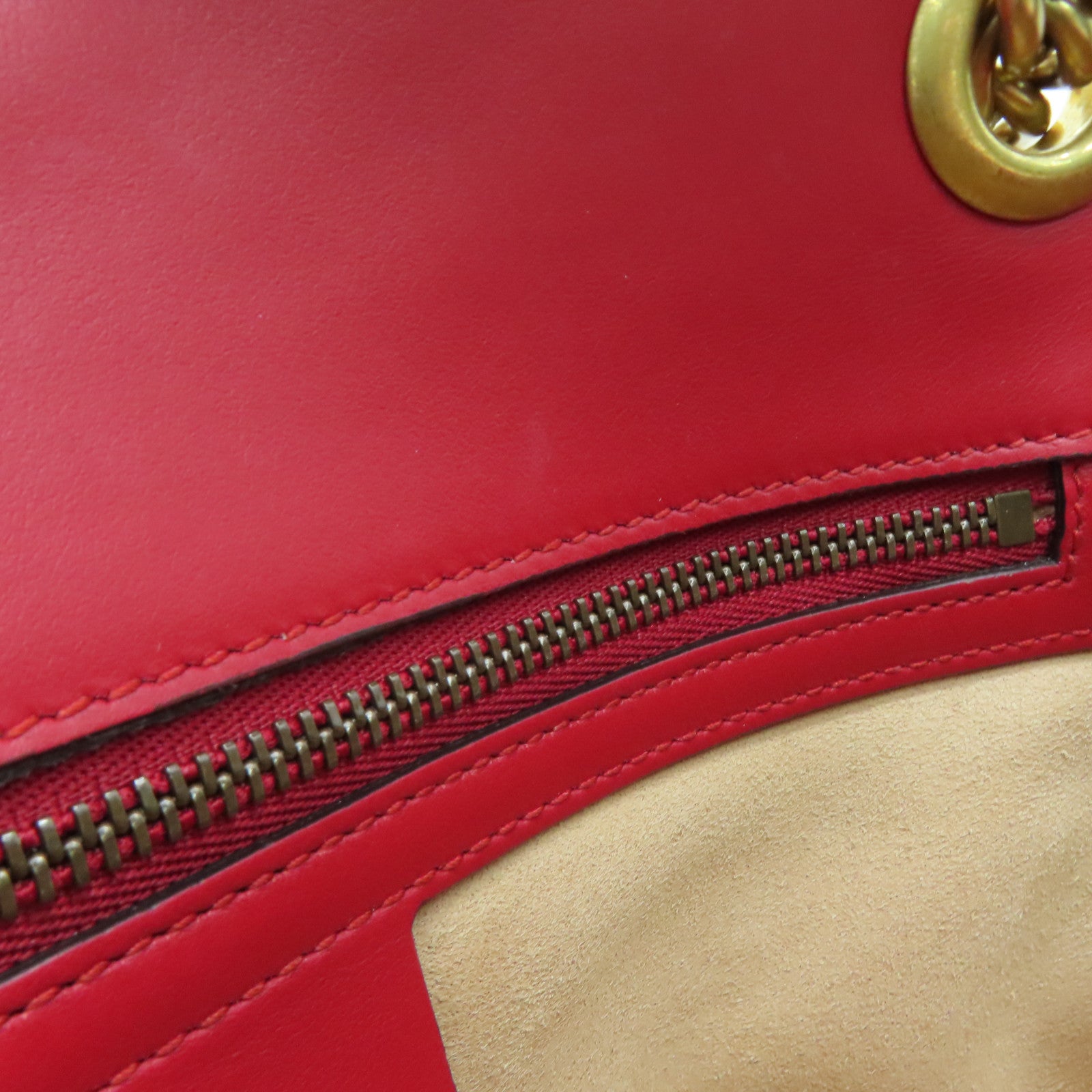 GUCCI 牛皮皮革GG Marmont Shoulder Bag金扣錬帶肩背袋紅色